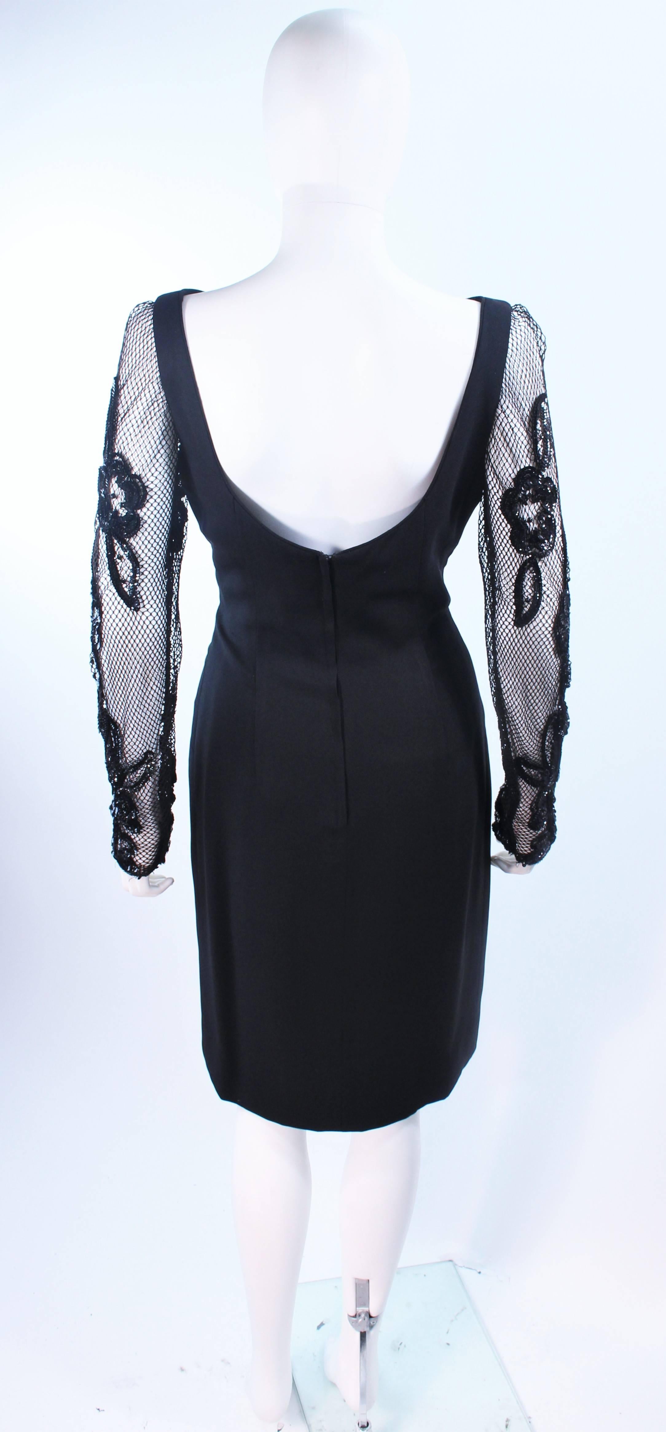 SYDNEY NORTH Black Silk Cocktail Dress with Sequin Mesh Sleeves Size 6 8 For Sale 3