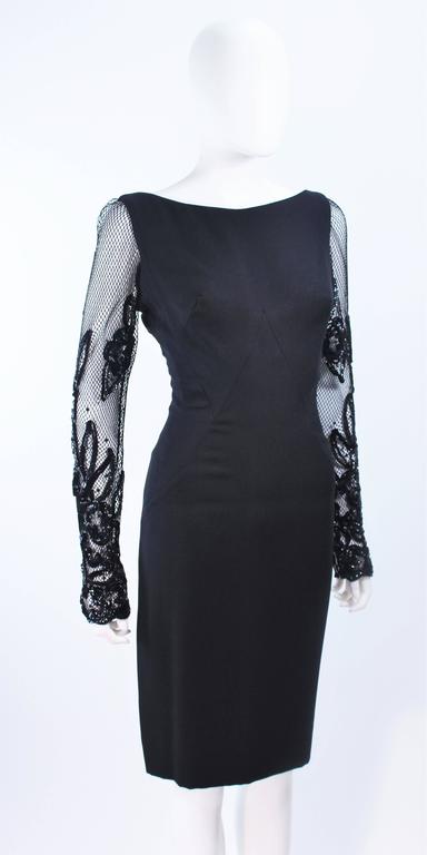 SYDNEY NORTH Black Silk Cocktail Dress with Sequin Mesh Sleeves Size 6 ...