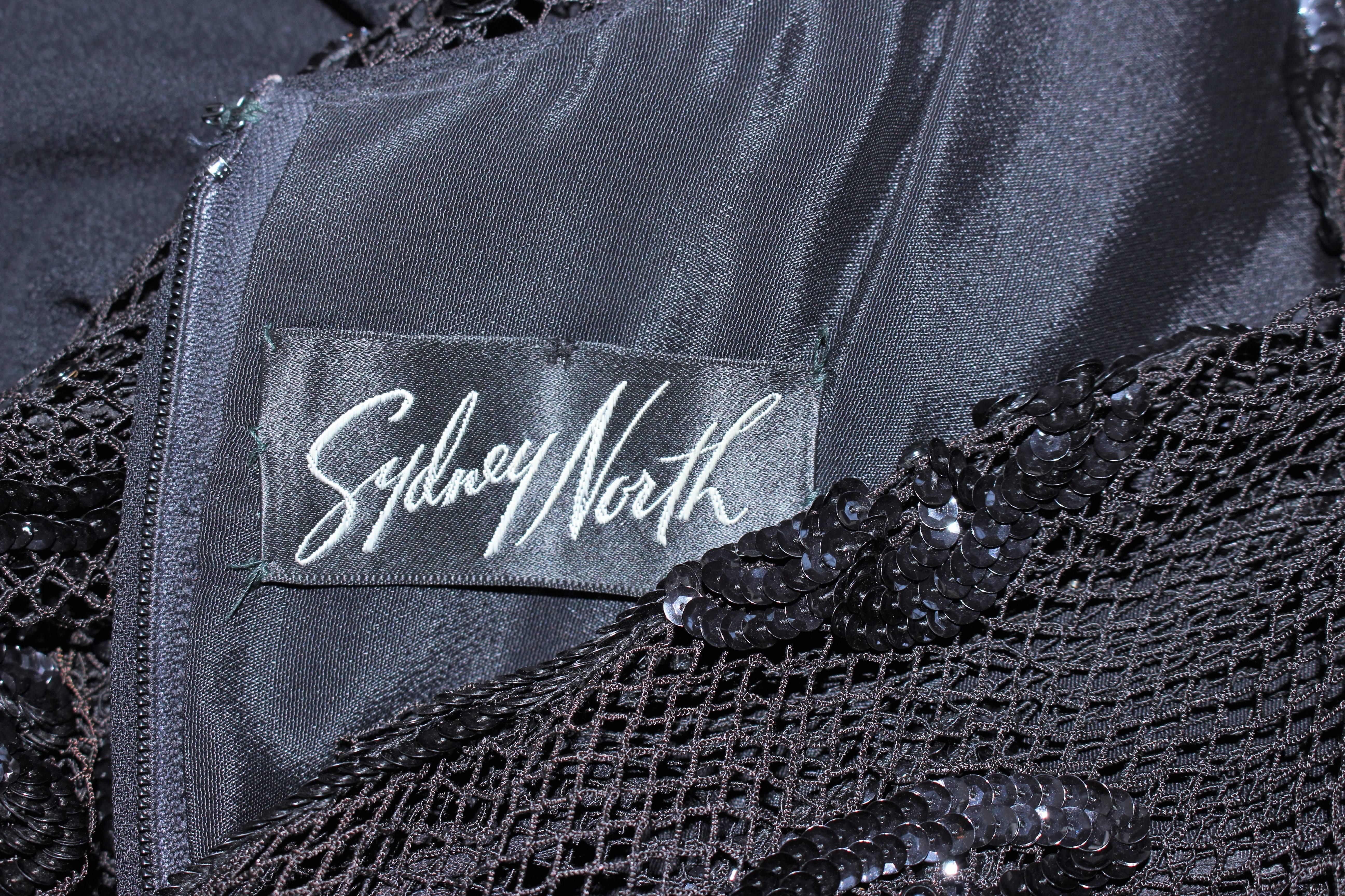 SYDNEY NORTH Black Silk Cocktail Dress with Sequin Mesh Sleeves Size 6 8 For Sale 4