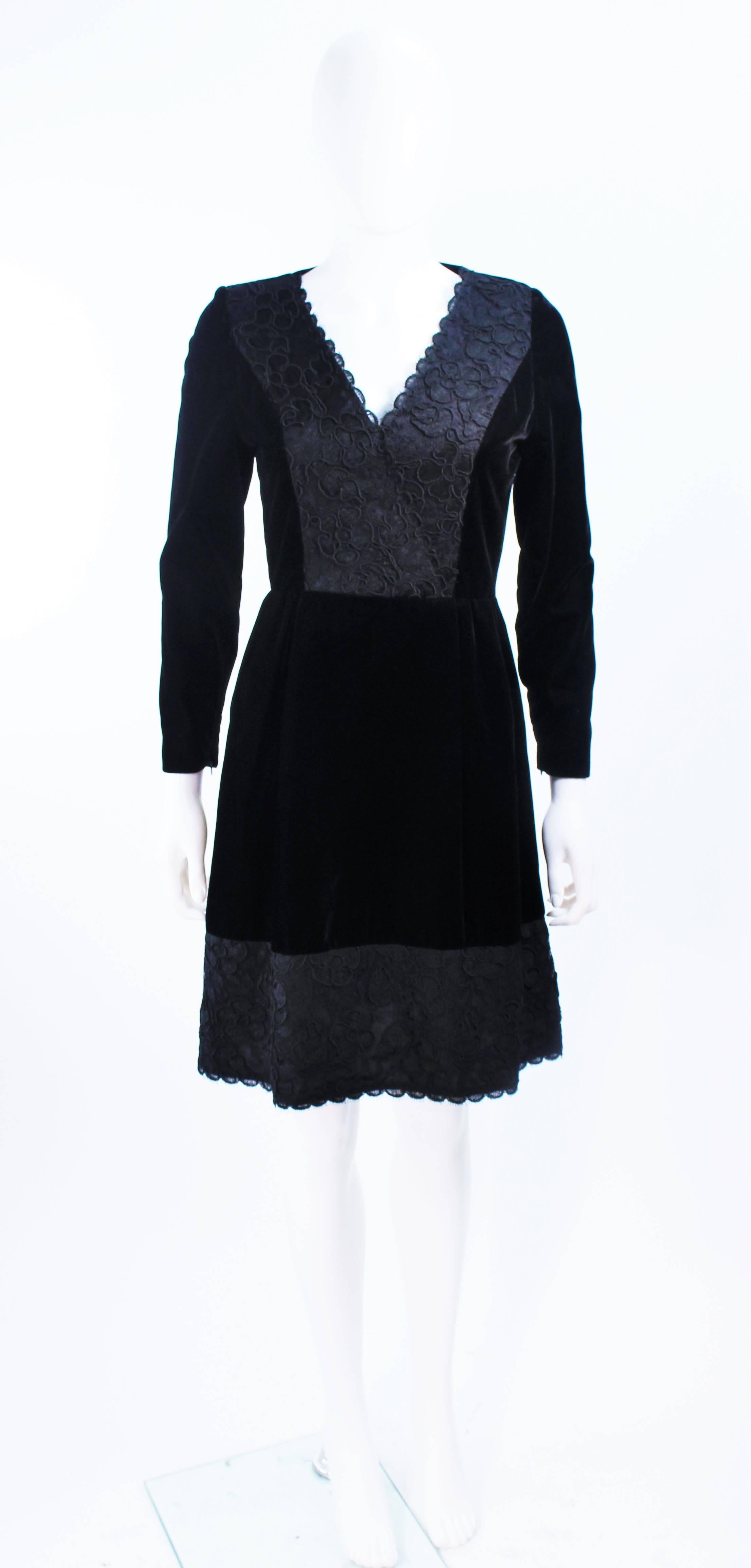 GIVENCHY Black Velvet Cocktail Dress with Lace Trim and Satin Belt Size 4 For Sale 2