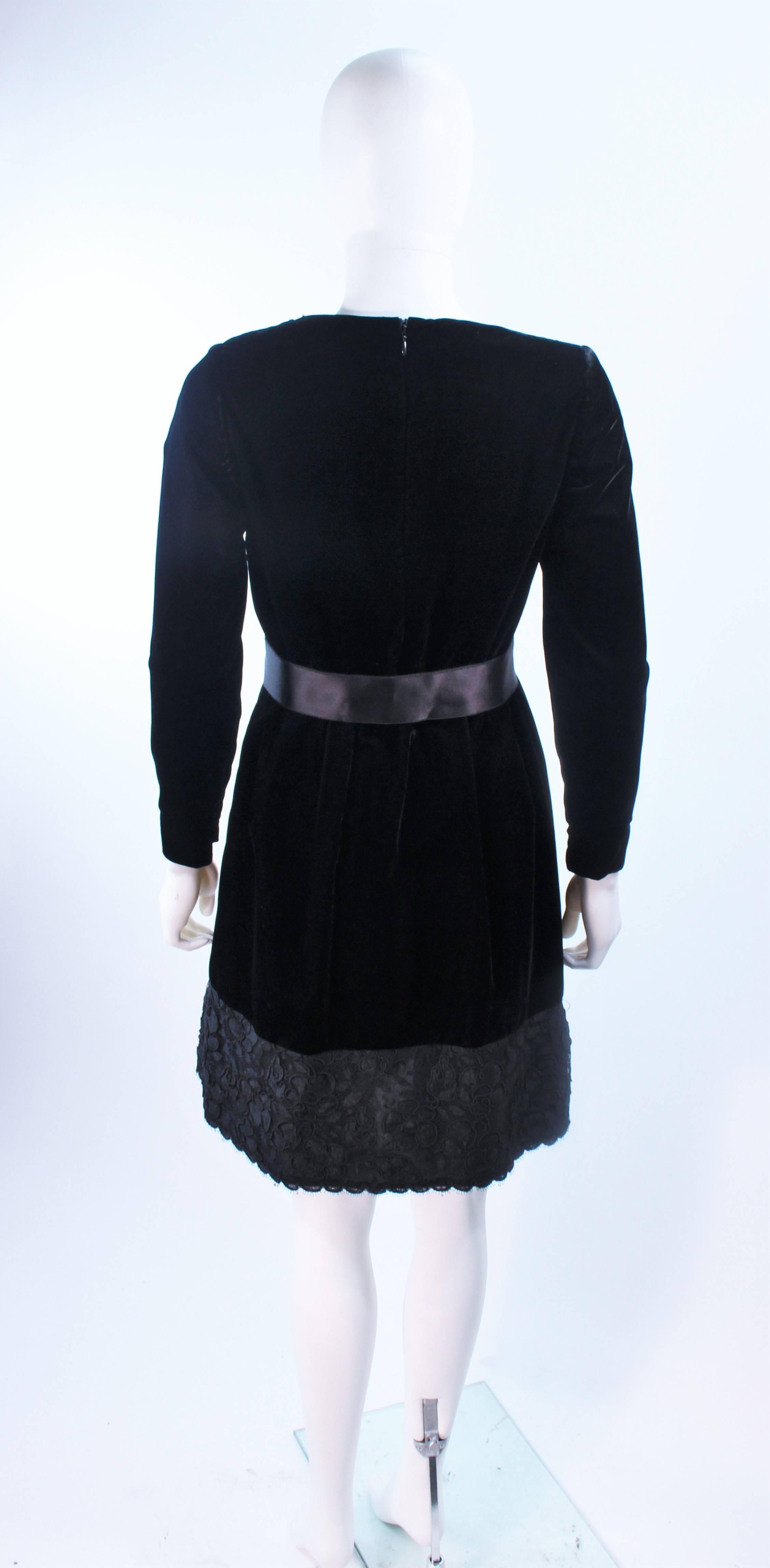 GIVENCHY Black Velvet Cocktail Dress with Lace Trim and Satin Belt Size 4 For Sale 1