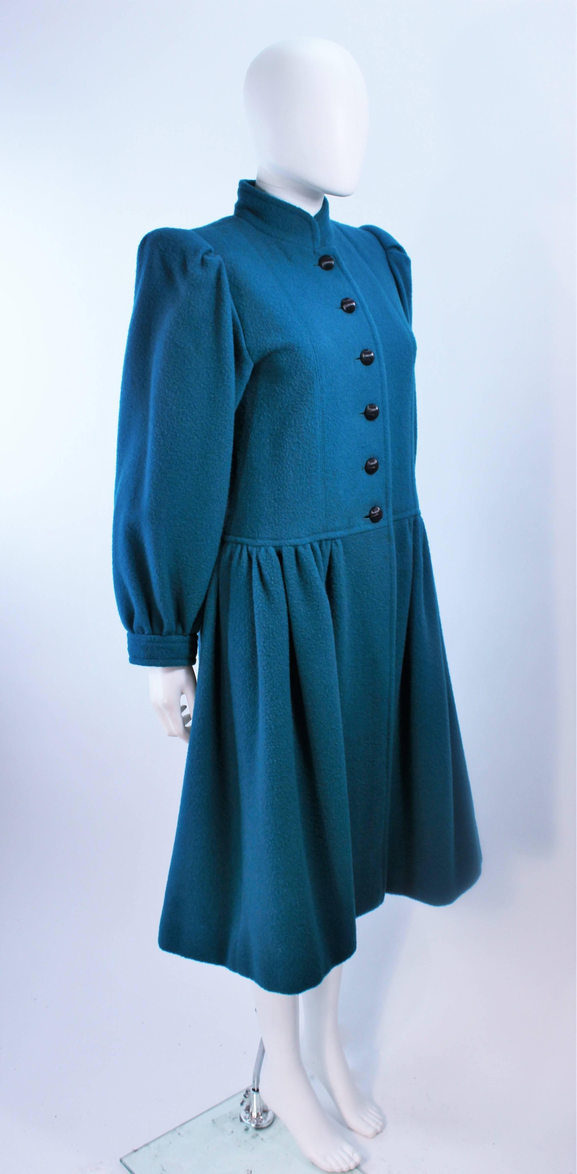 YVES SAINT LAURENT Turquoise Wool Coat Size 6 In Excellent Condition For Sale In Los Angeles, CA