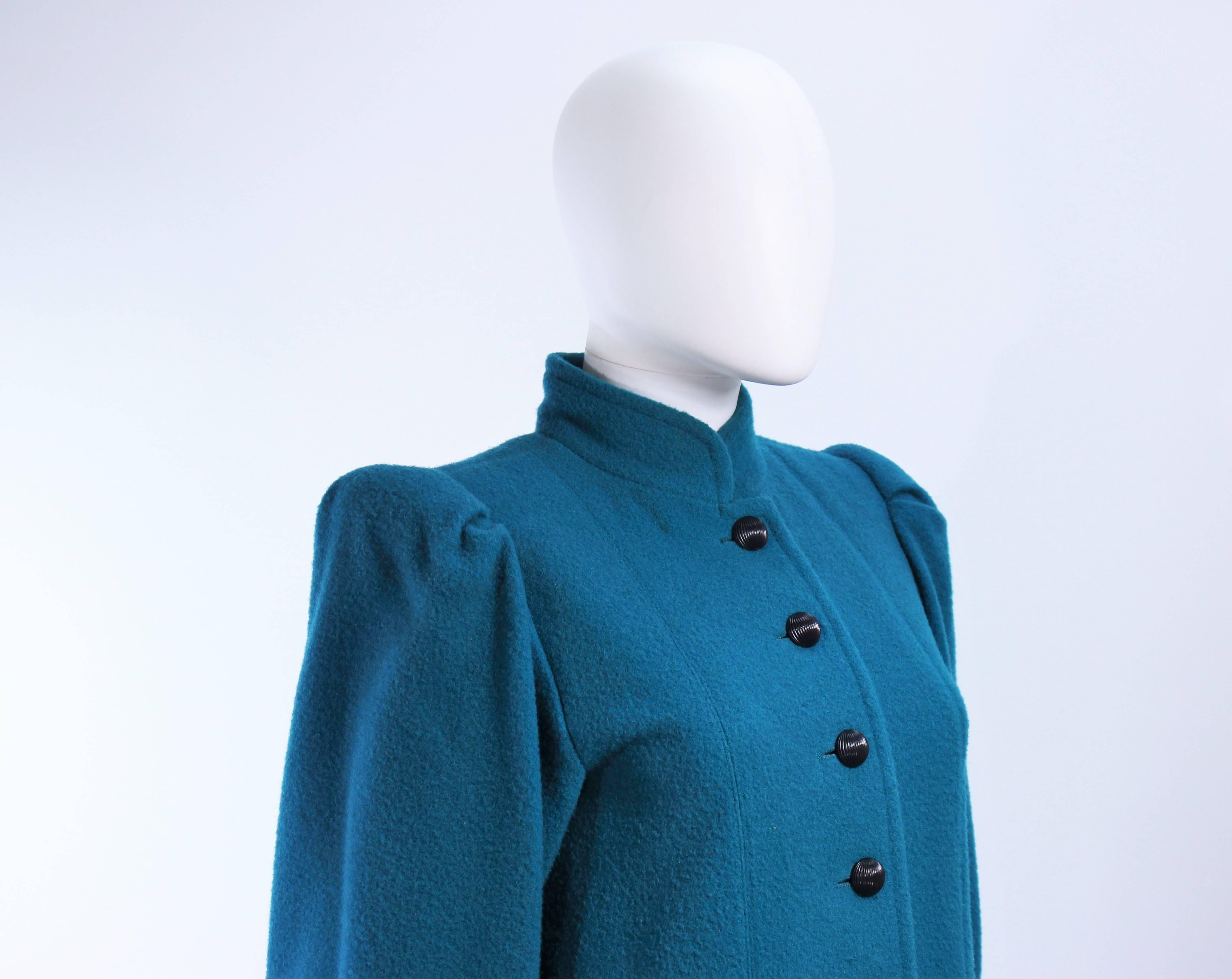 Women's YVES SAINT LAURENT Turquoise Wool Coat Size 6 For Sale