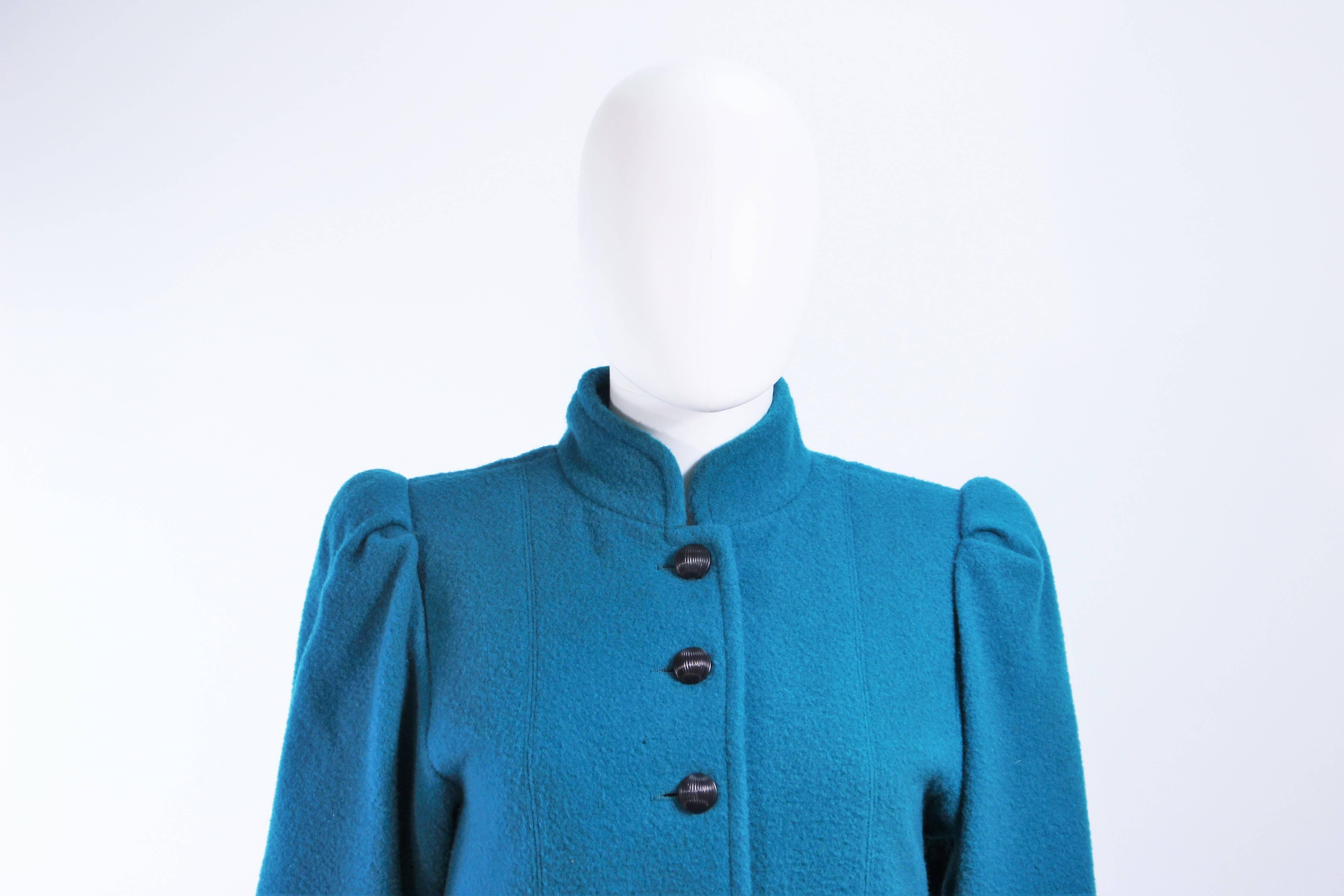 Blue YVES SAINT LAURENT Turquoise Wool Coat Size 6 For Sale