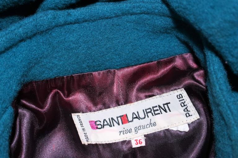 YVES SAINT LAURENT Turquoise Wool Coat Size 6 For Sale at 1stDibs