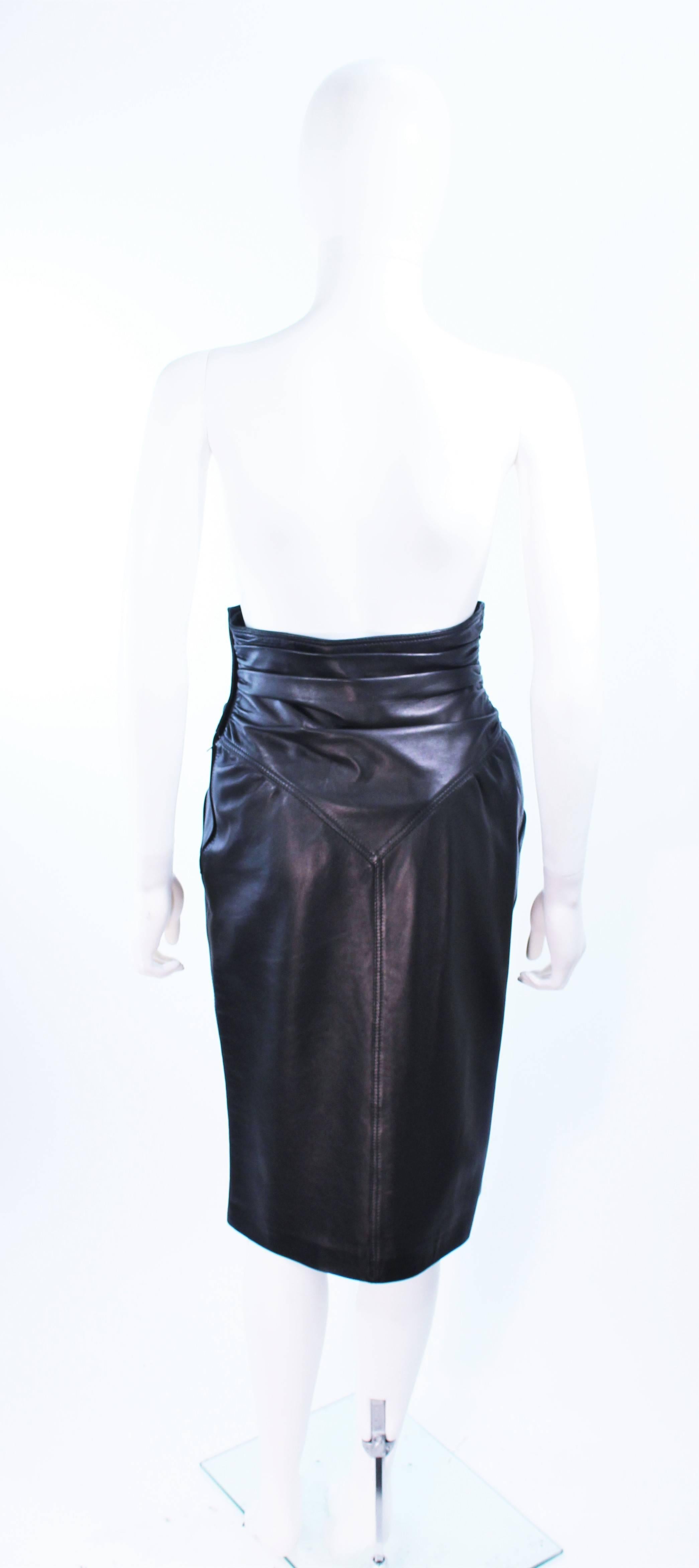 UNGARO Black Leather Gathered High Waist Skirt Size 2 4 5