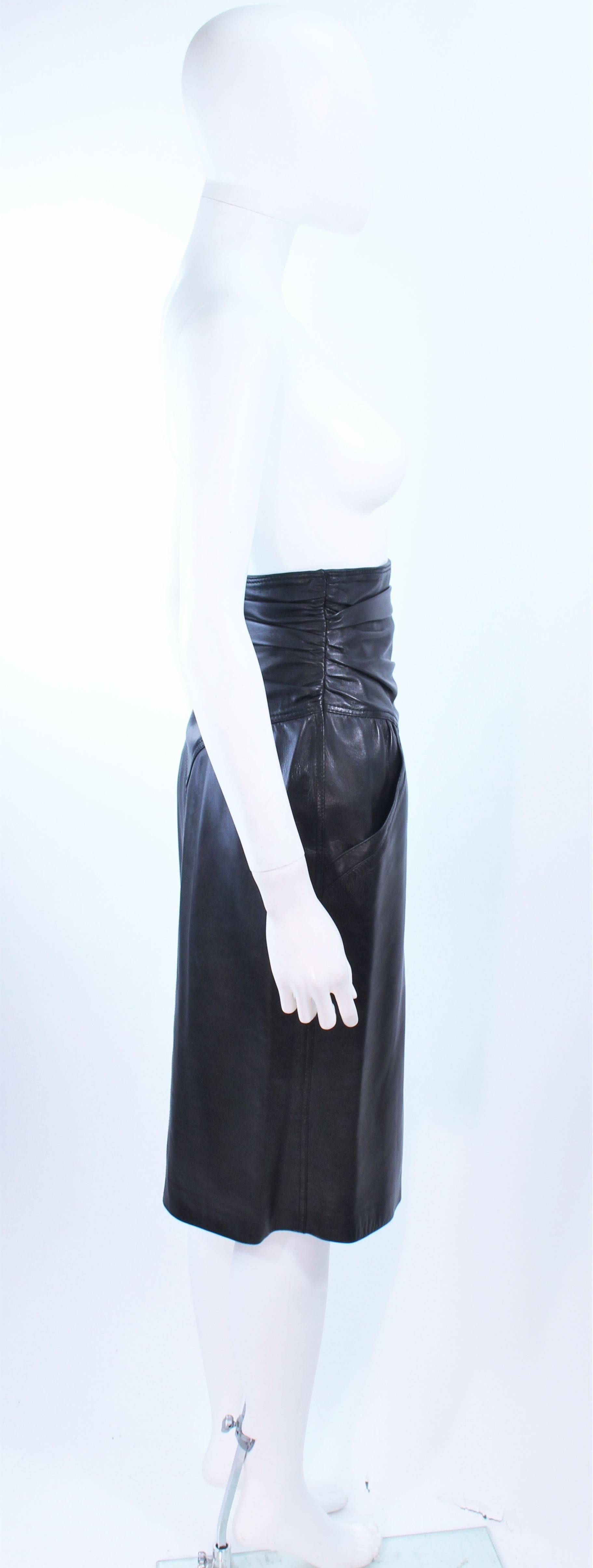 UNGARO Black Leather Gathered High Waist Skirt Size 2 4 4