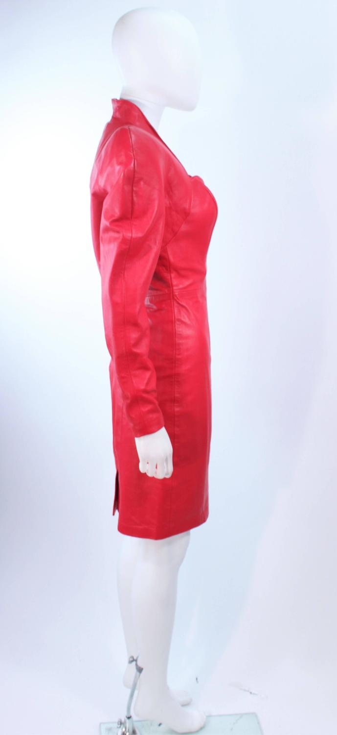 MICHEAL HOBAN Red Leather Cocktail Dress and Jacket Size XS For Sale at