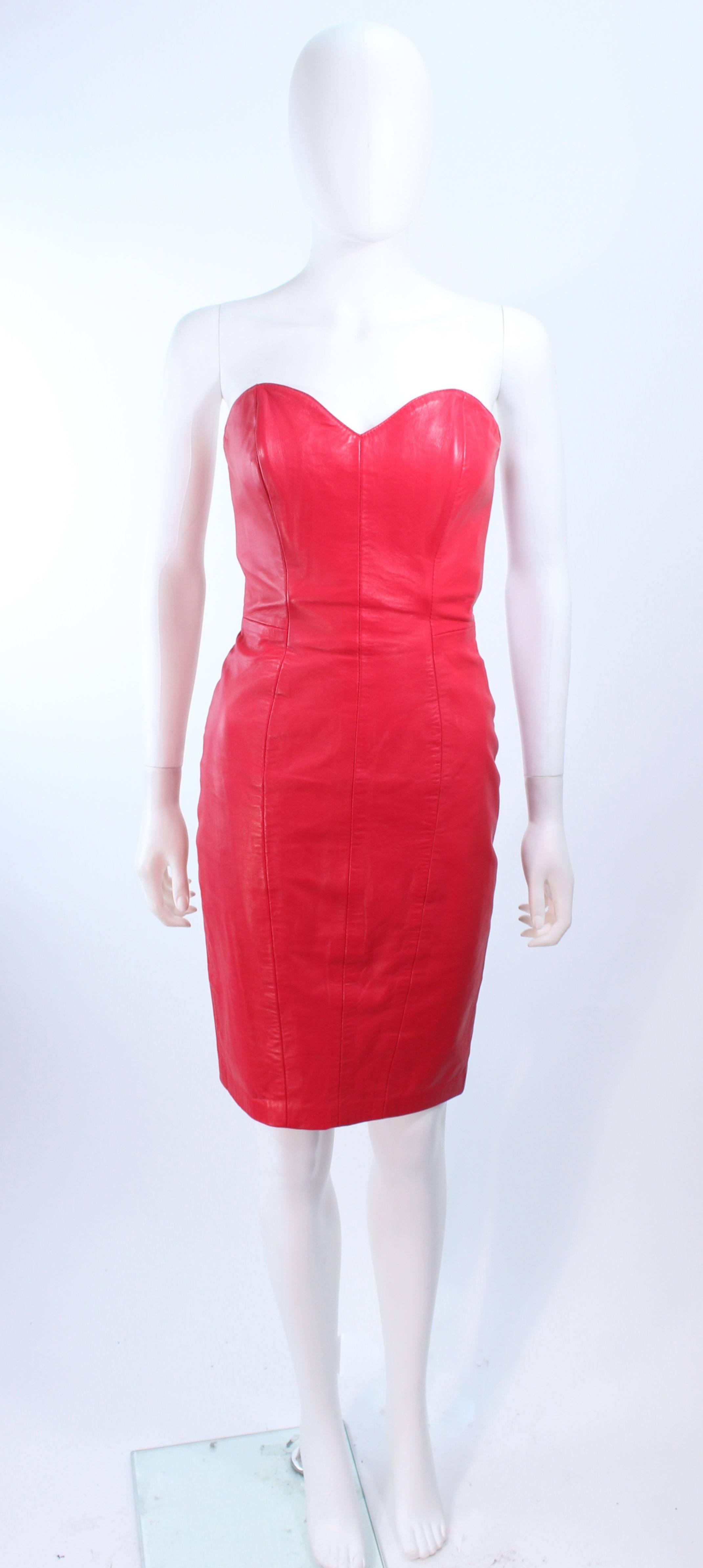 MICHEAL HOBAN Red Leather Cocktail Dress and Jacket Size XS In Excellent Condition In Los Angeles, CA