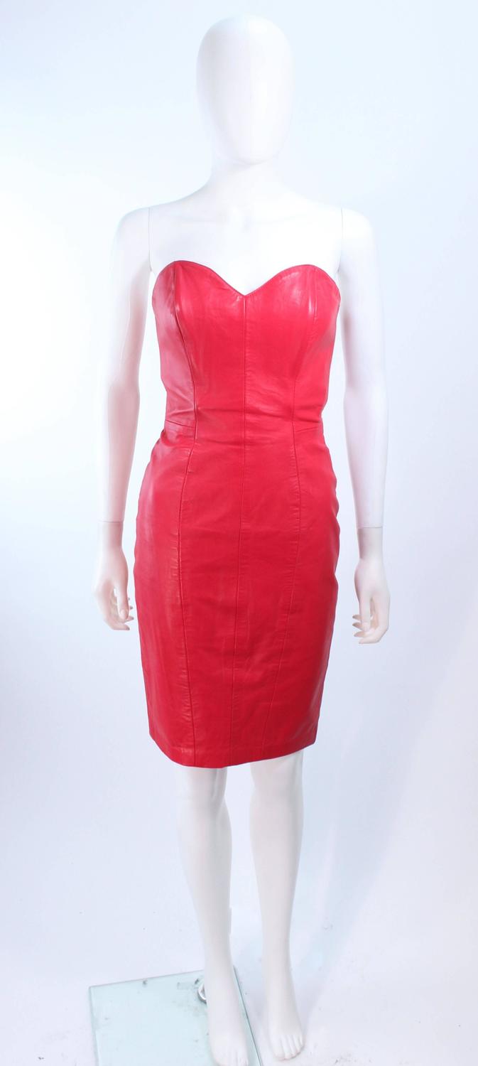 MICHEAL HOBAN Red Leather Cocktail Dress and Jacket Size XS For Sale at