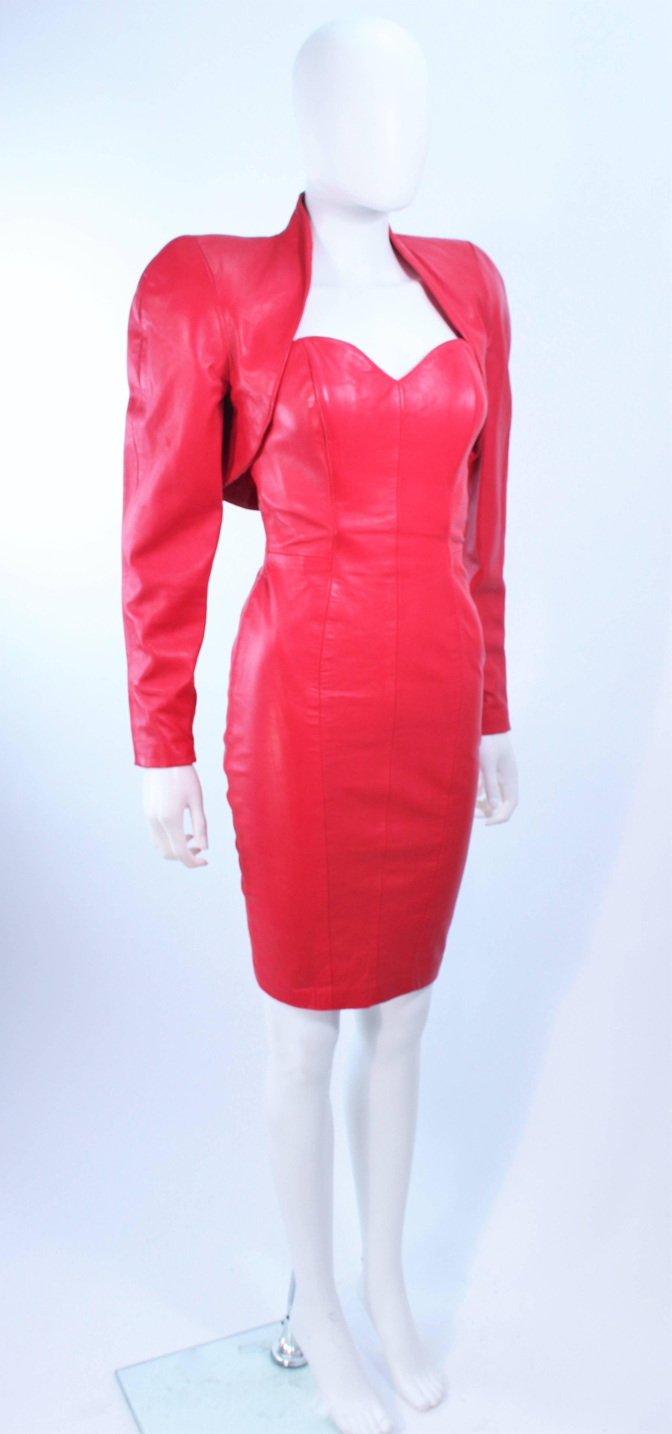 Women's MICHEAL HOBAN Red Leather Cocktail Dress and Jacket Size XS