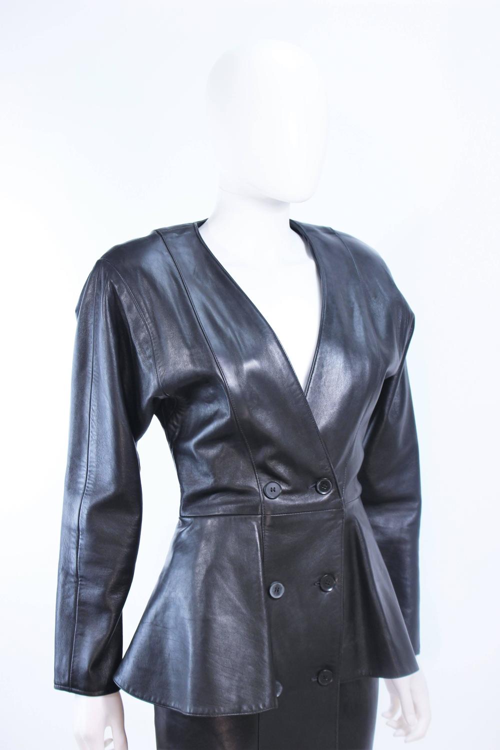 VAKKO Black Leather Dress with Peplum Size 8 For Sale at 1stdibs