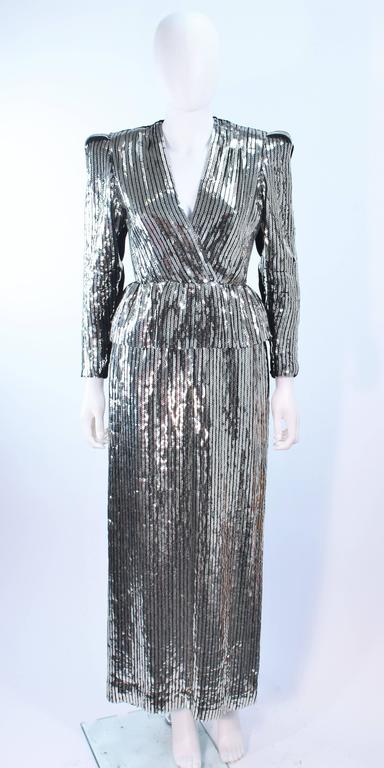 ESTEVEZ Silver Sequin and Velvet Gown Peplum Size 2 For Sale at 1stDibs