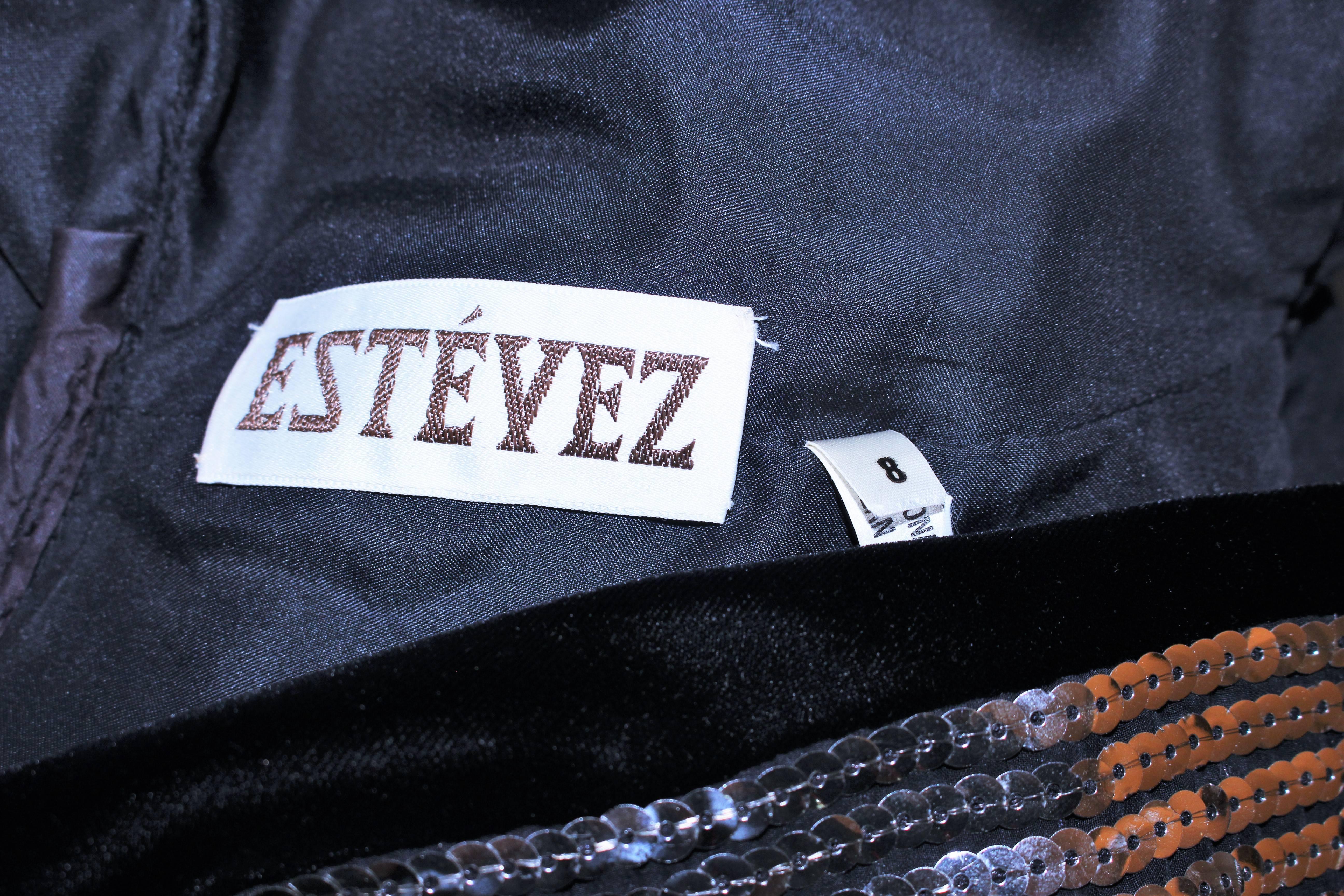 ESTEVEZ Silver Sequin and Velvet Gown Peplum Size 2 For Sale 3