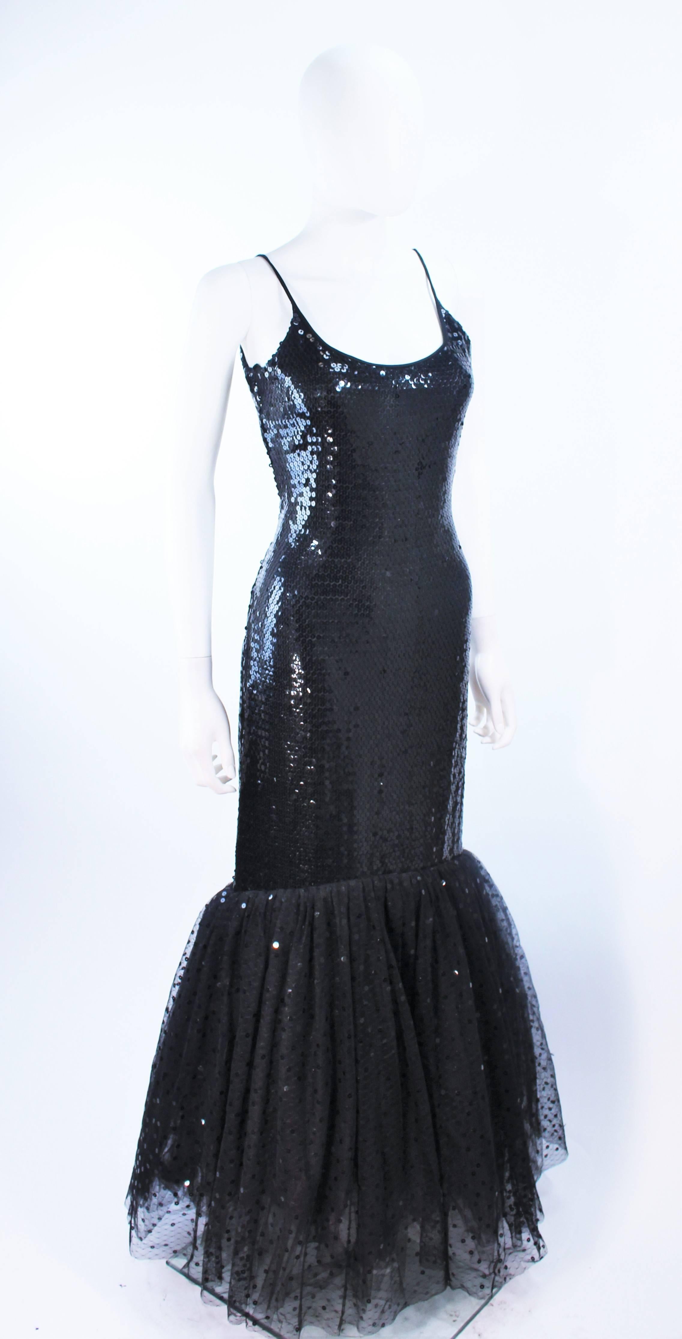 JILL RICHARDS Black Sequin Gown with Tulle Sequin Hem Size 4 For Sale 1