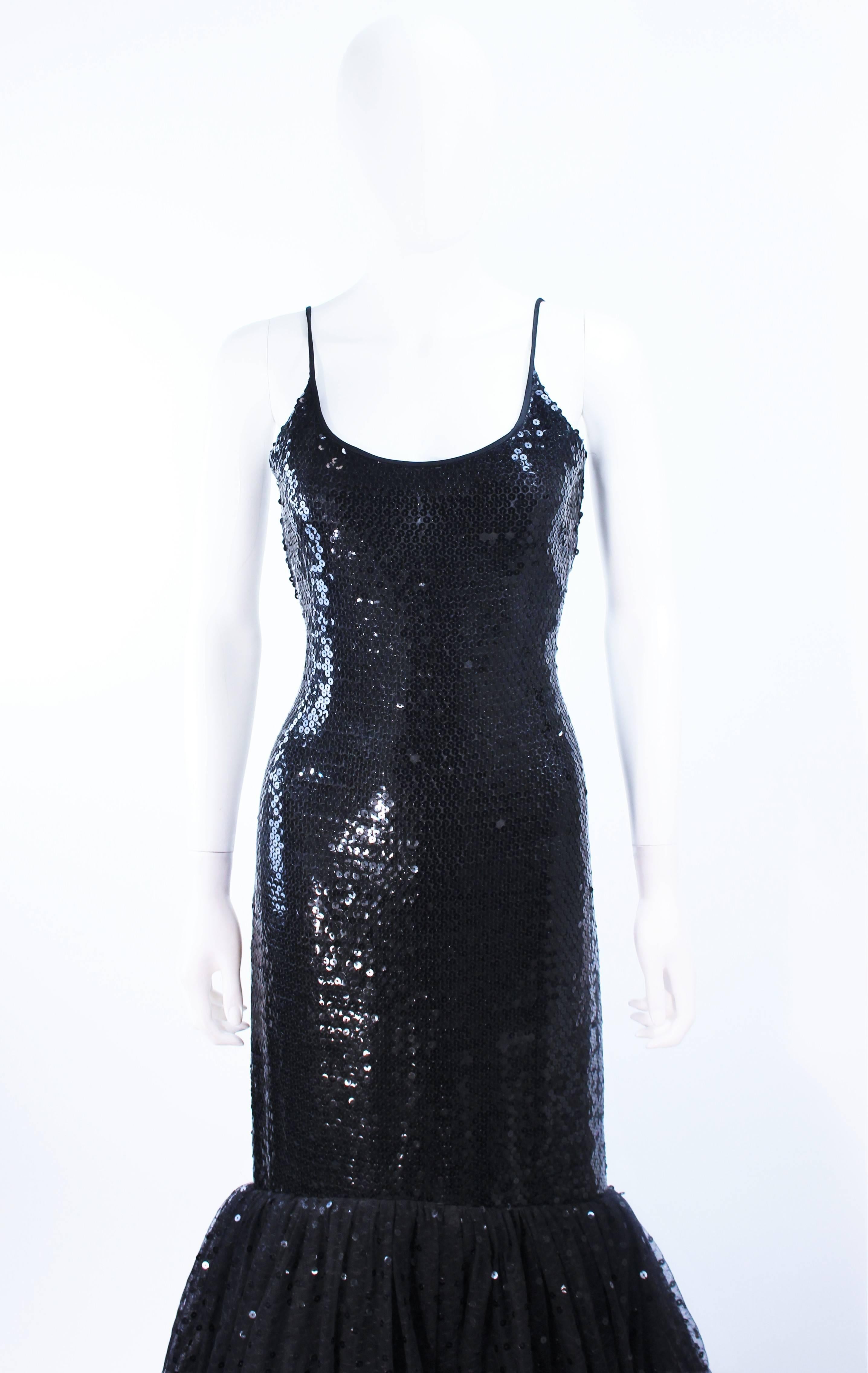 JILL RICHARDS Black Sequin Gown with Tulle Sequin Hem Size 4 In Excellent Condition For Sale In Los Angeles, CA