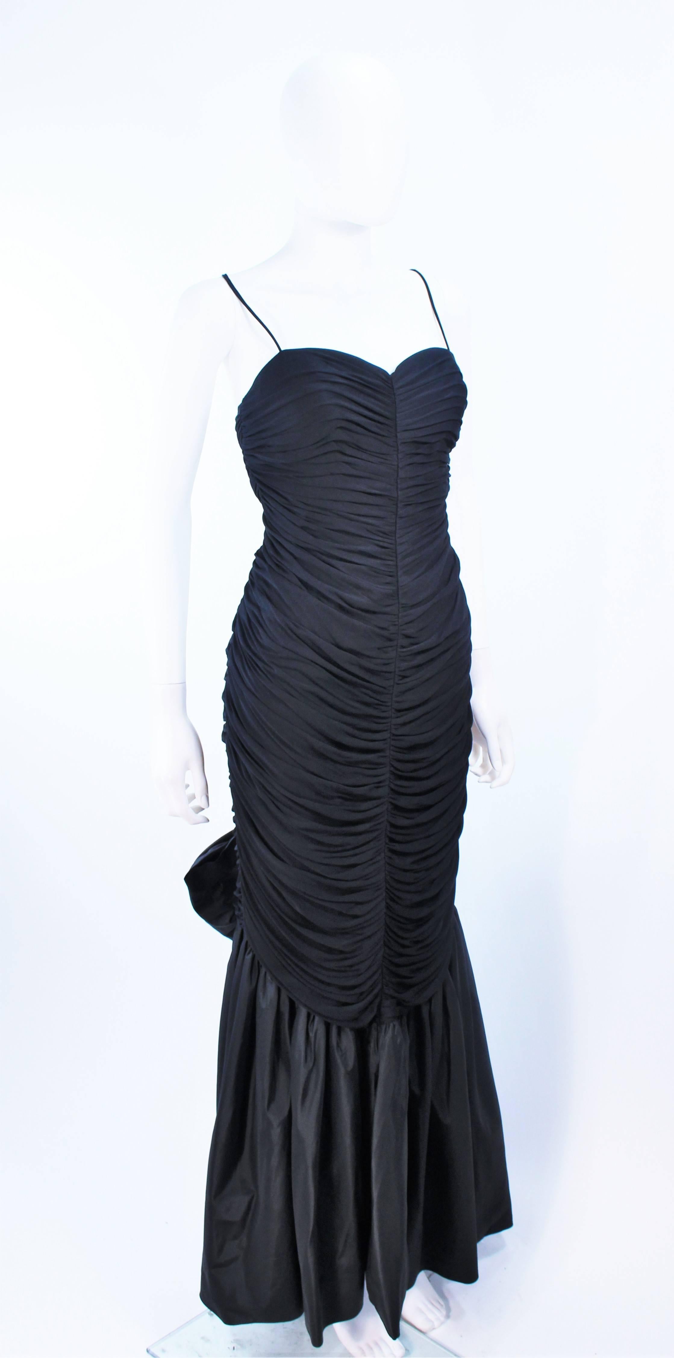 JILL RICHARDS Black Ruched Gown with Satin Flare Hem Size 8 For Sale 1