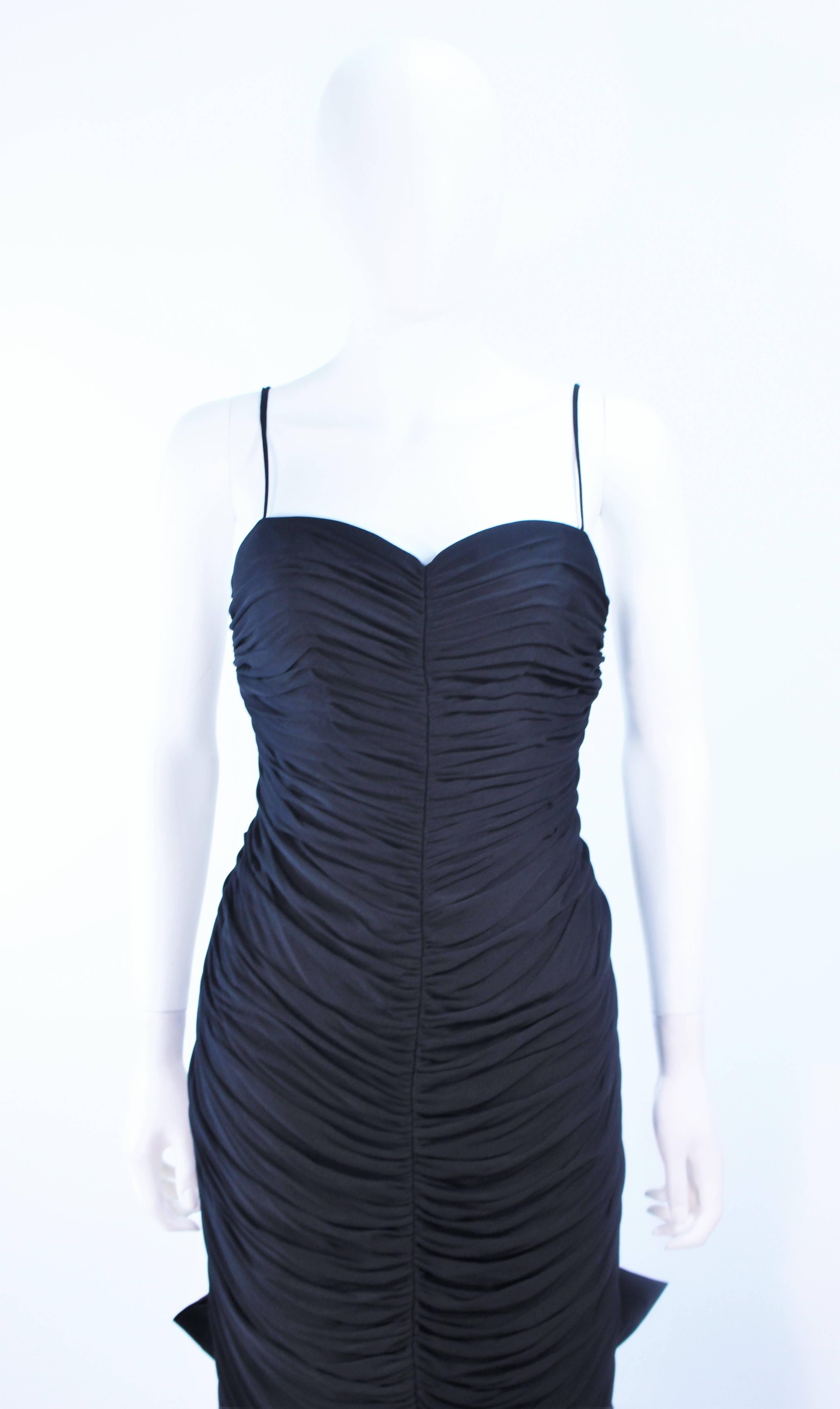 JILL RICHARDS Black Ruched Gown with Satin Flare Hem Size 8 In Excellent Condition For Sale In Los Angeles, CA