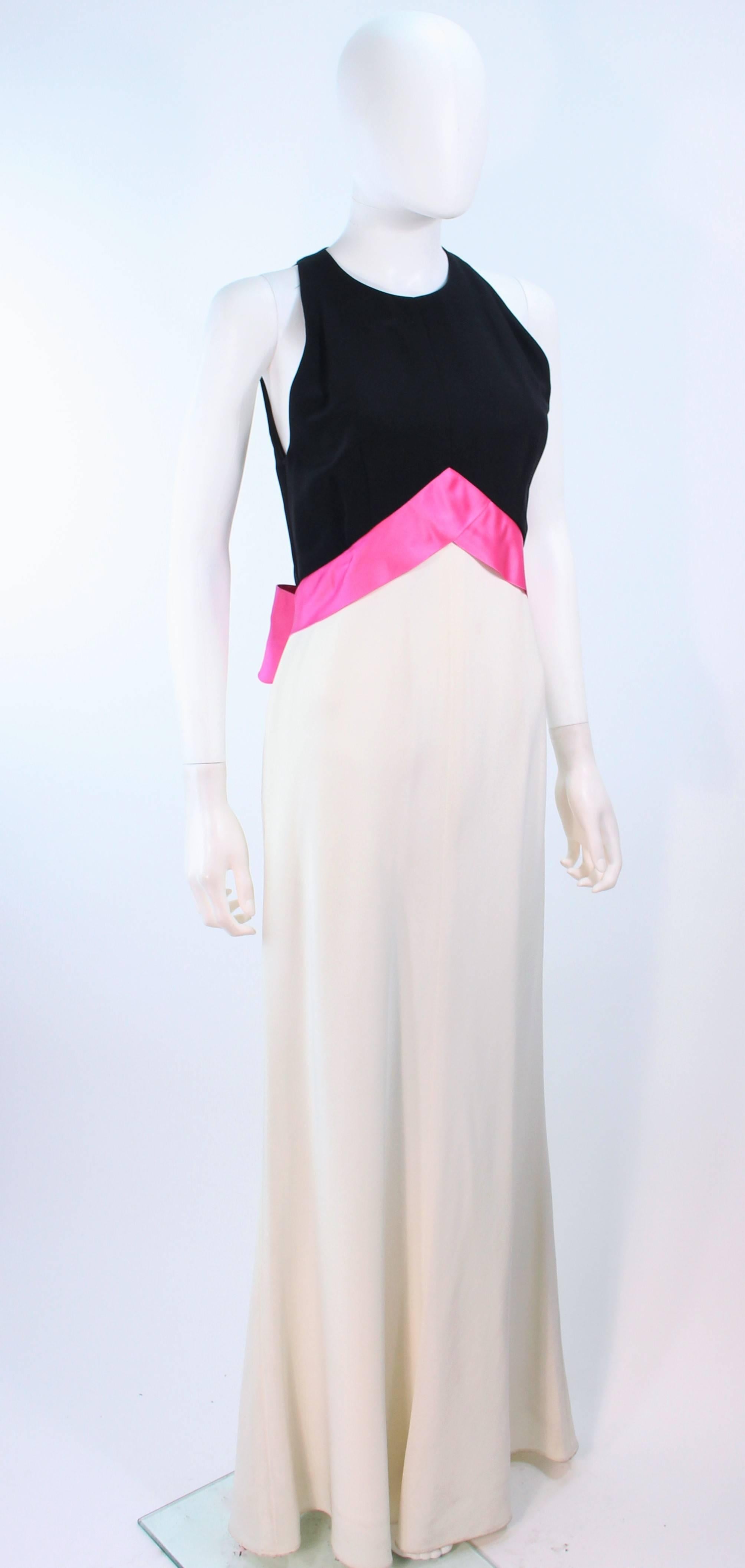 Gray ELIZABETH ARDEN Black Pink Cream Gown with Satin Bow Bias Skirt Size 8  For Sale