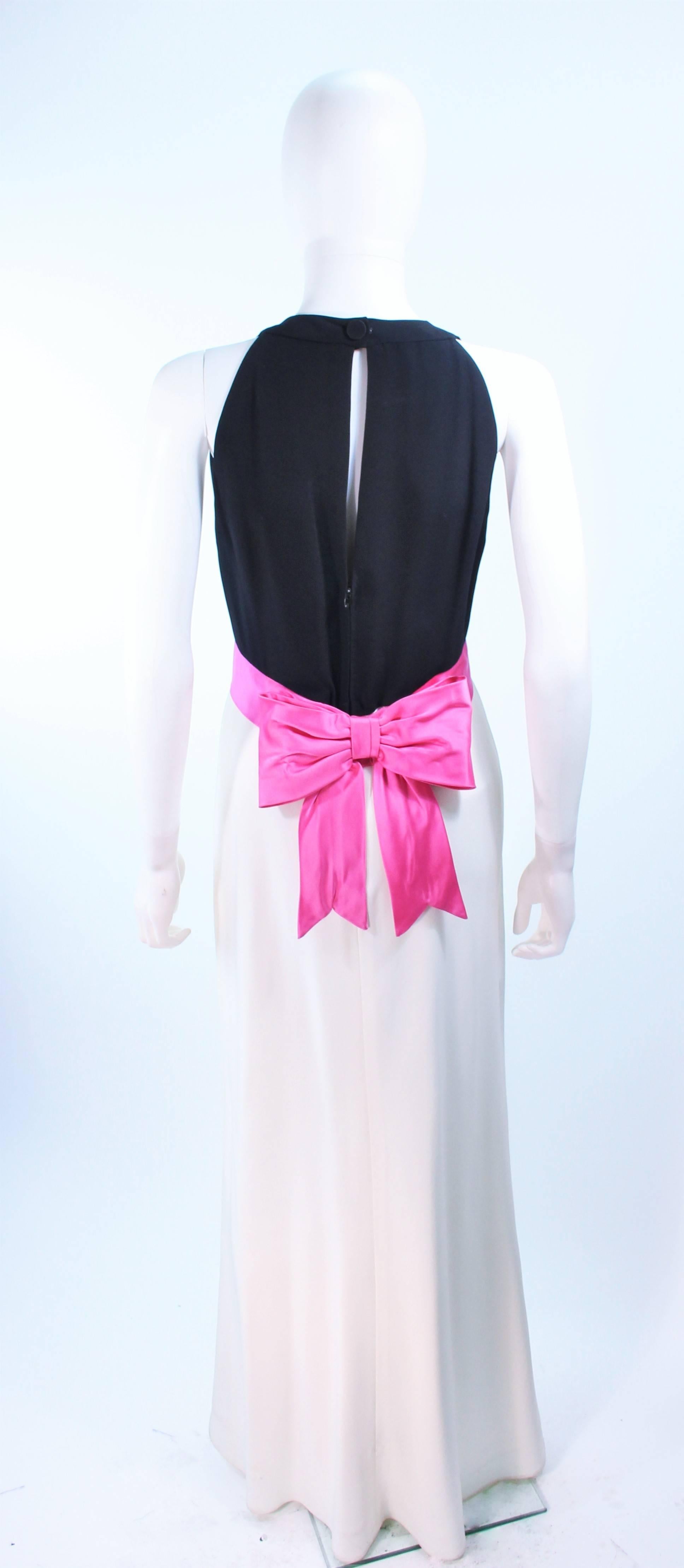 ELIZABETH ARDEN Black Pink Cream Gown with Satin Bow Bias Skirt Size 8  For Sale 1