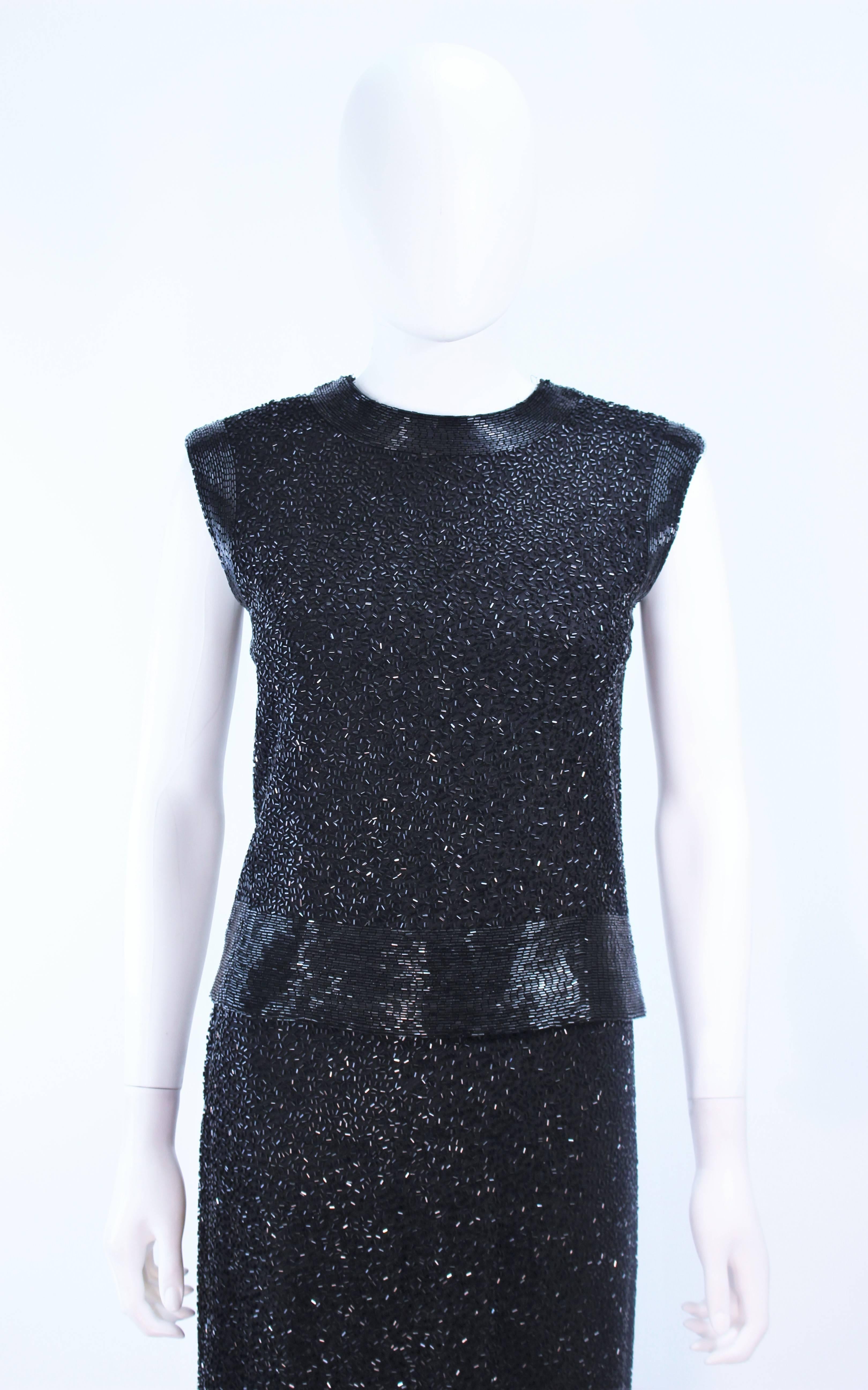 Vintage 1960's Black Beaded Evening Ensemble Size 6 In Excellent Condition For Sale In Los Angeles, CA