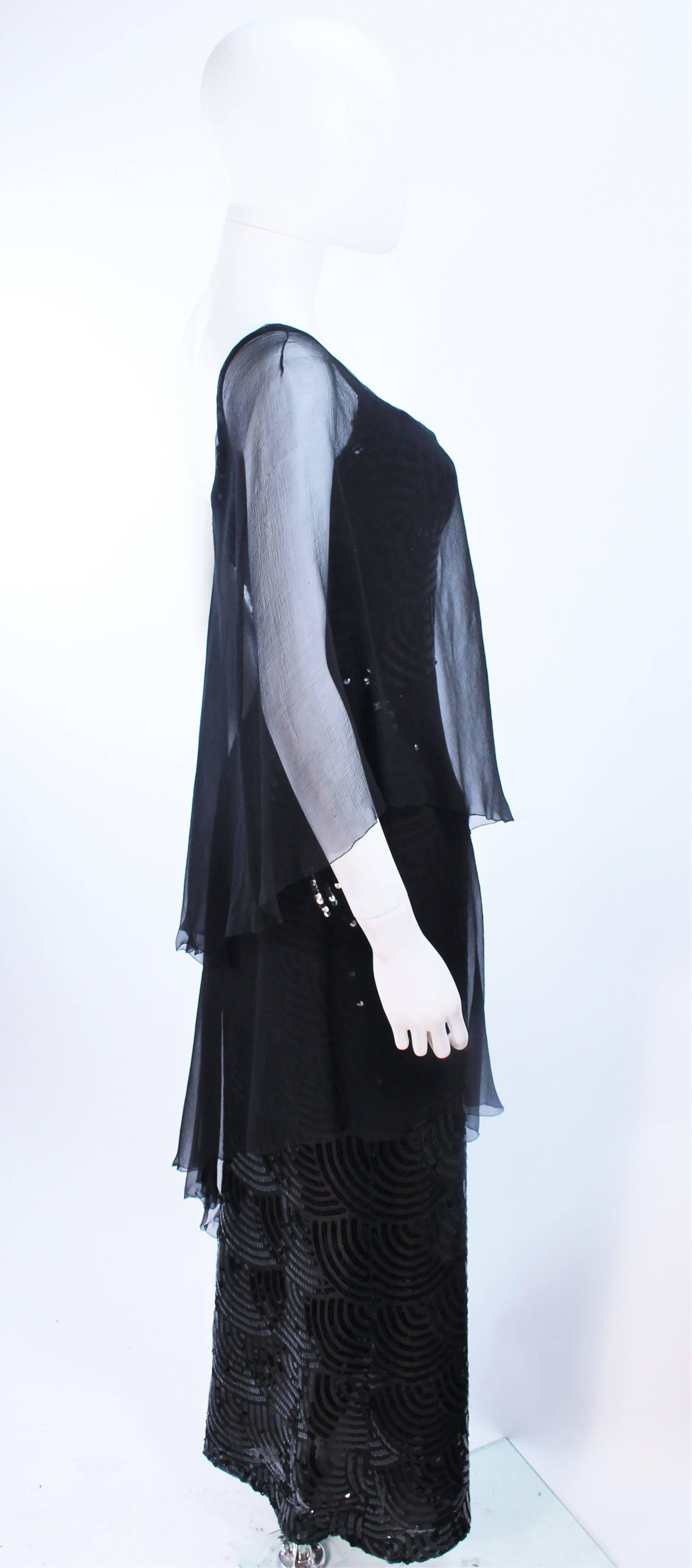 LORIS AZZARO Attributed Draped Black Sequin Chiffon Gown Size 2  3