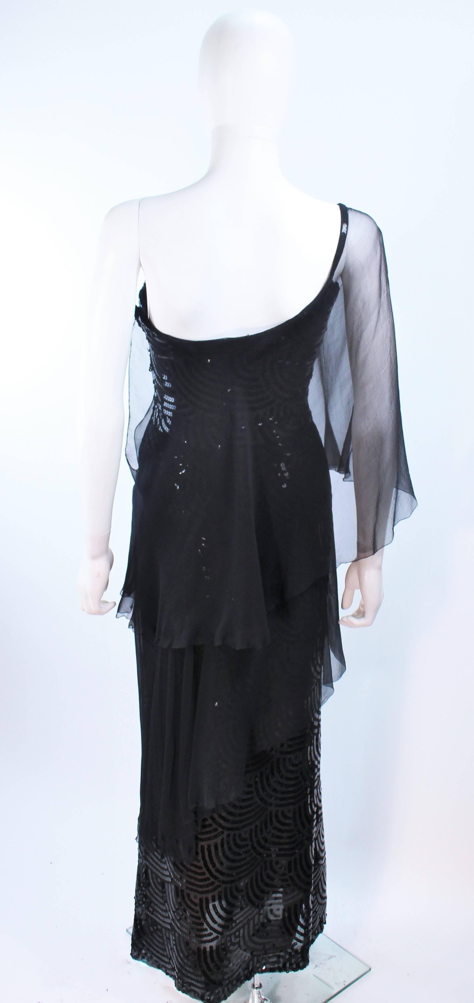 LORIS AZZARO Attributed Draped Black Sequin Chiffon Gown Size 2  4