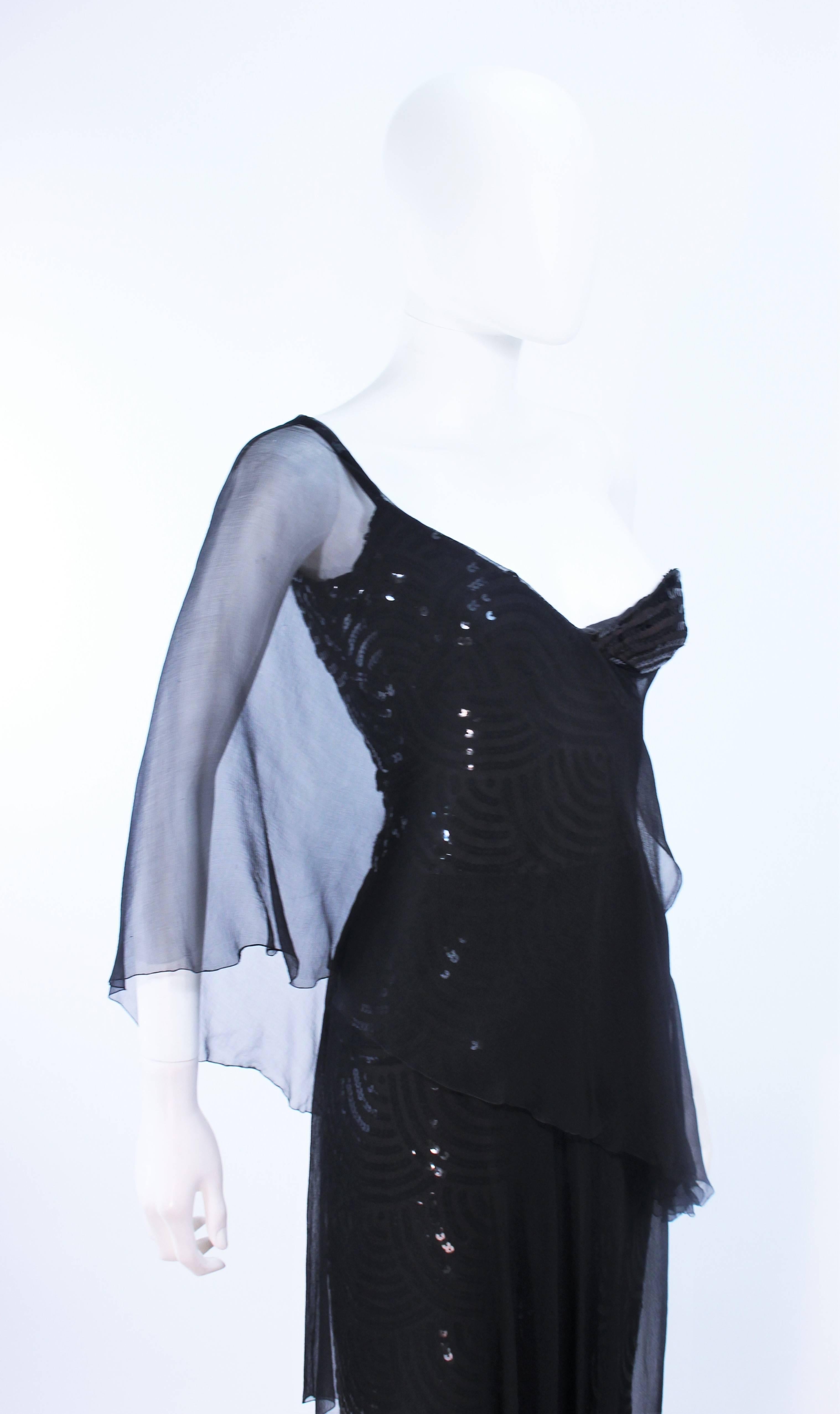 LORIS AZZARO Attributed Draped Black Sequin Chiffon Gown Size 2  2