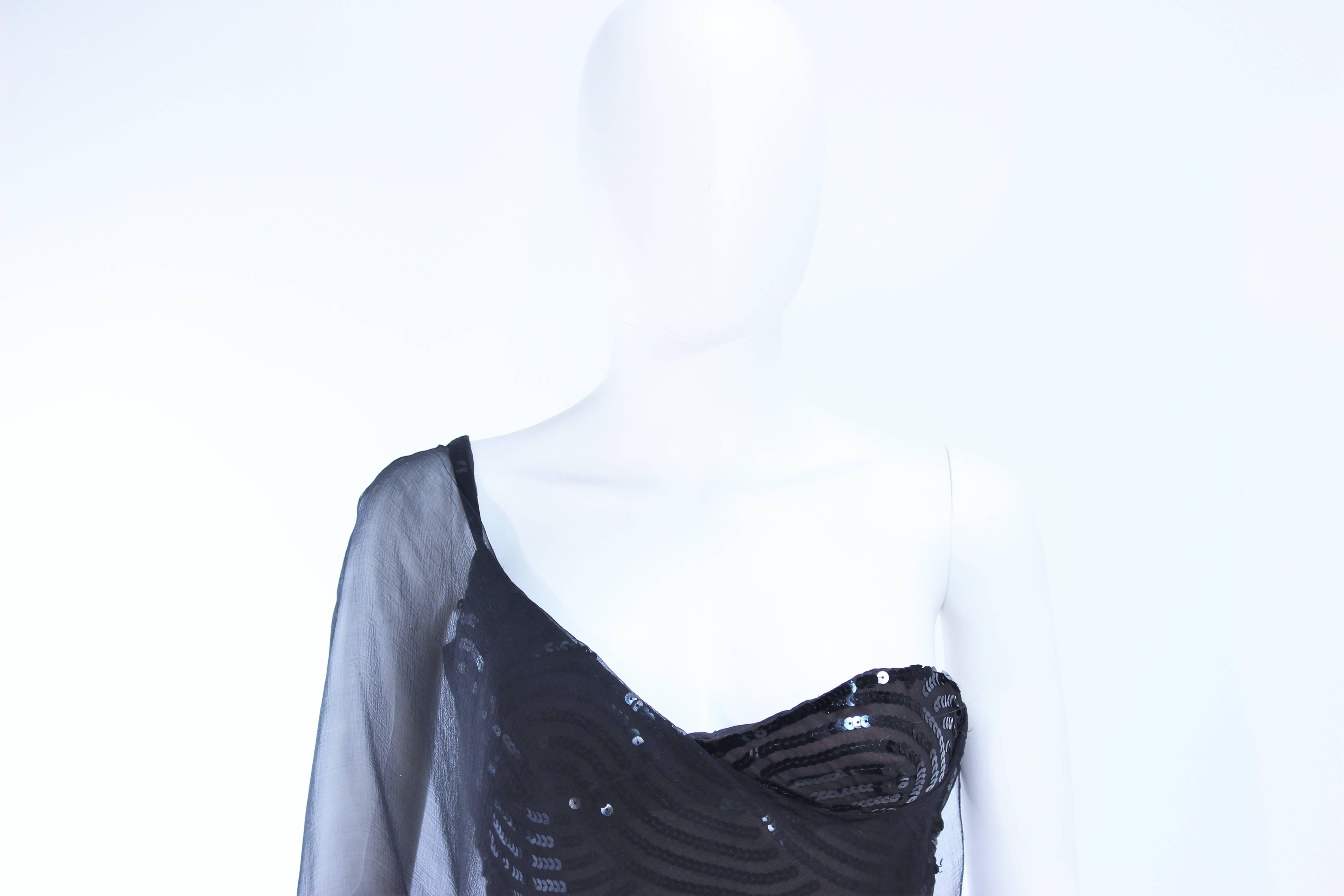 Women's LORIS AZZARO Attributed Draped Black Sequin Chiffon Gown Size 2 