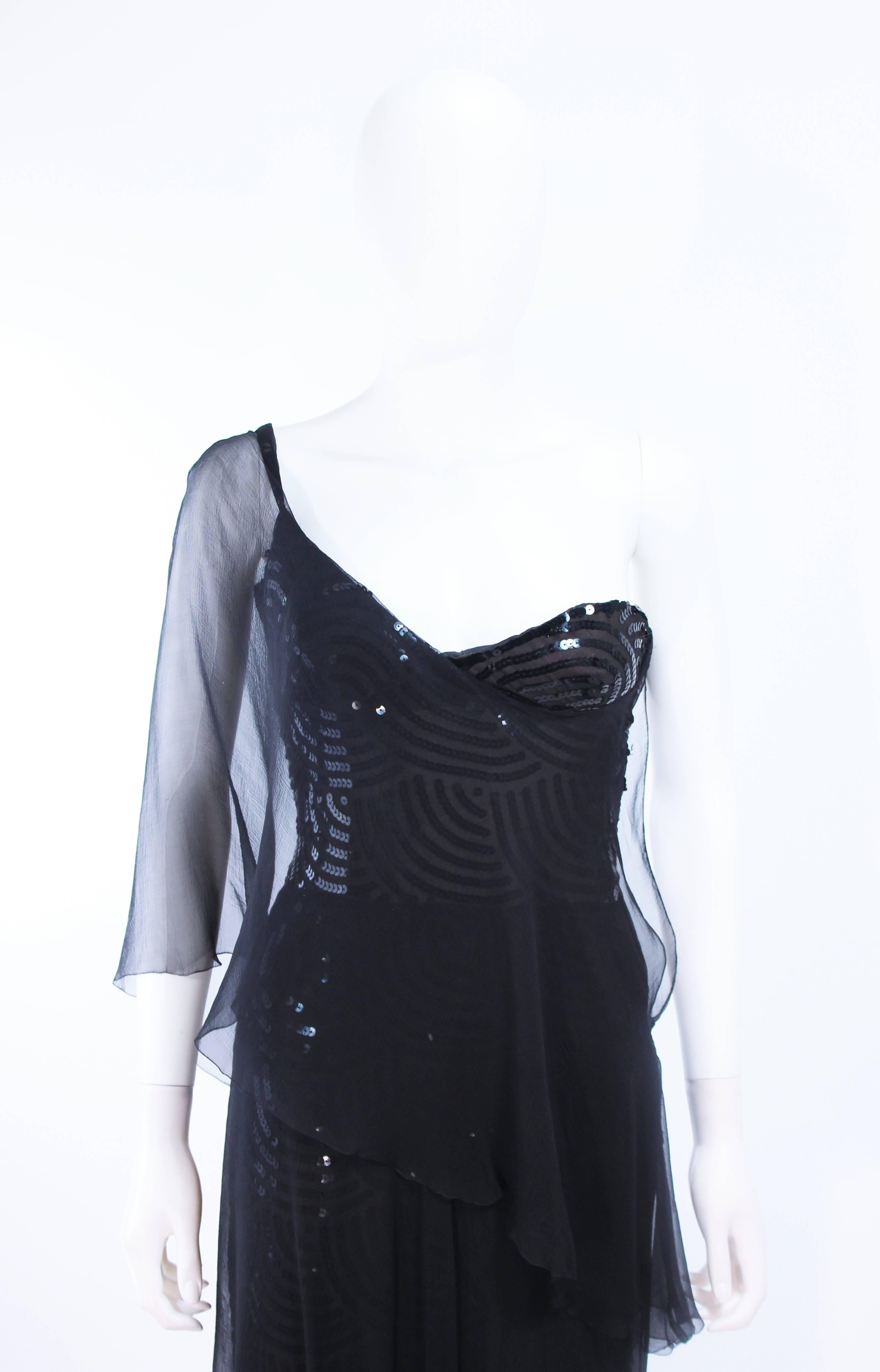 LORIS AZZARO Attributed Draped Black Sequin Chiffon Gown Size 2  In Excellent Condition In Los Angeles, CA