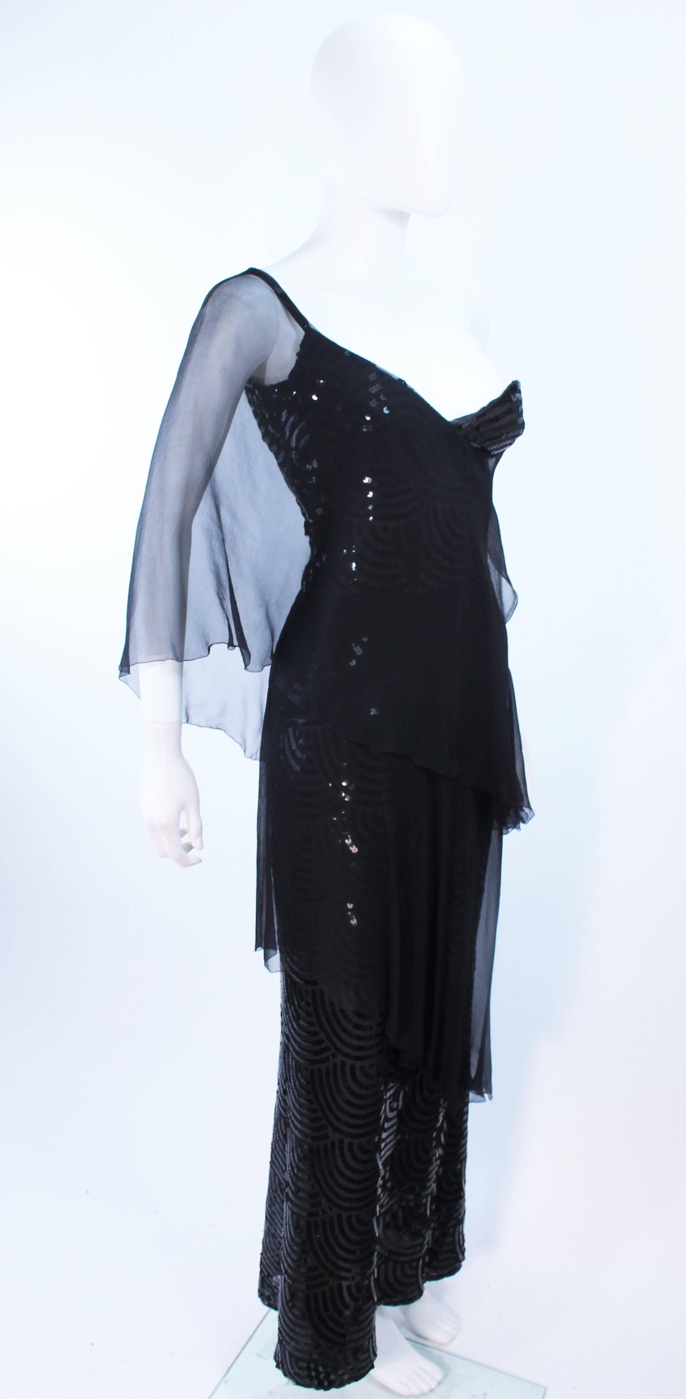 LORIS AZZARO Attributed Draped Black Sequin Chiffon Gown Size 2  1