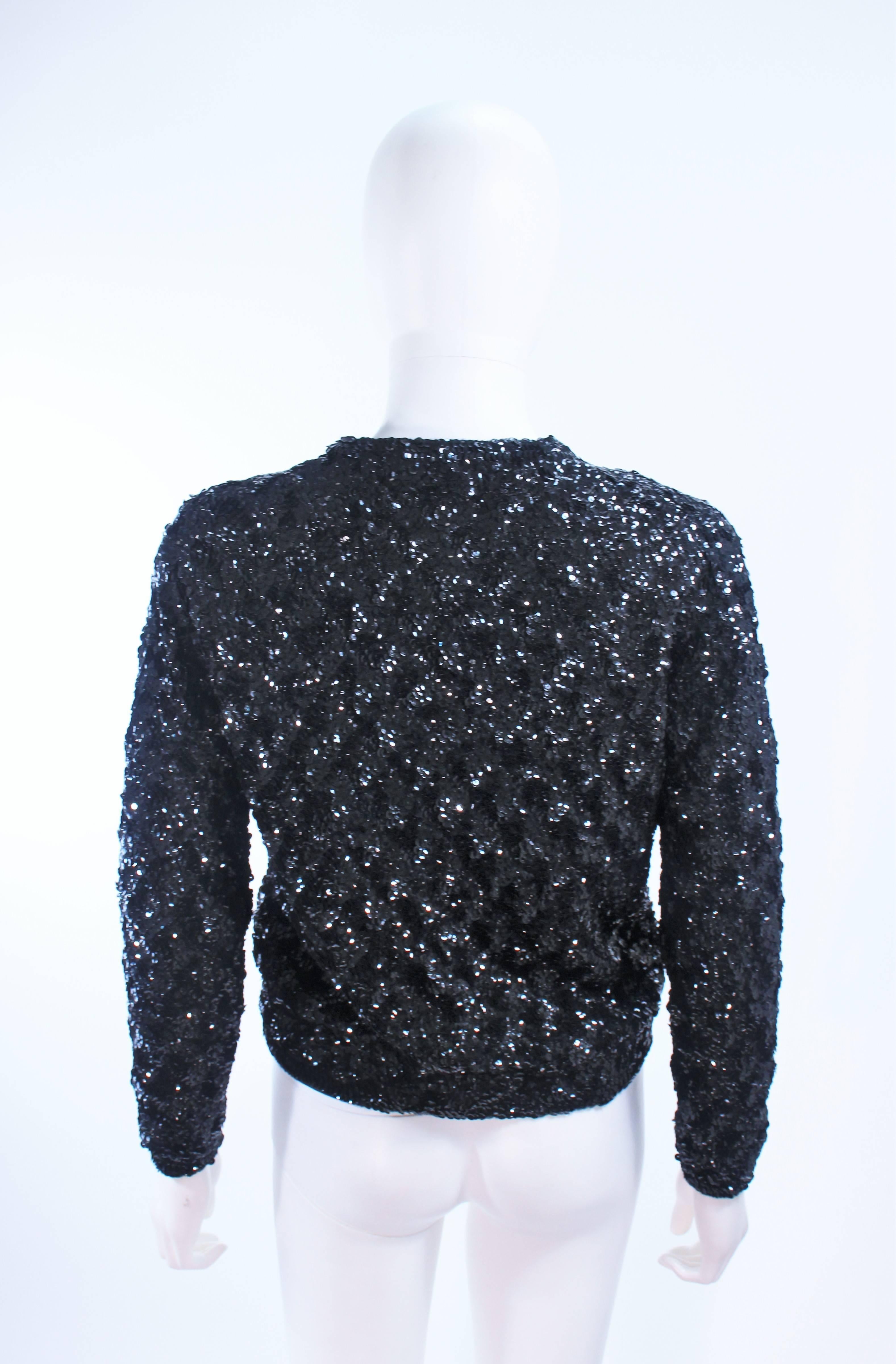 Women's 1960's Black Sequin Wool Cardigan Size 40 For Sale