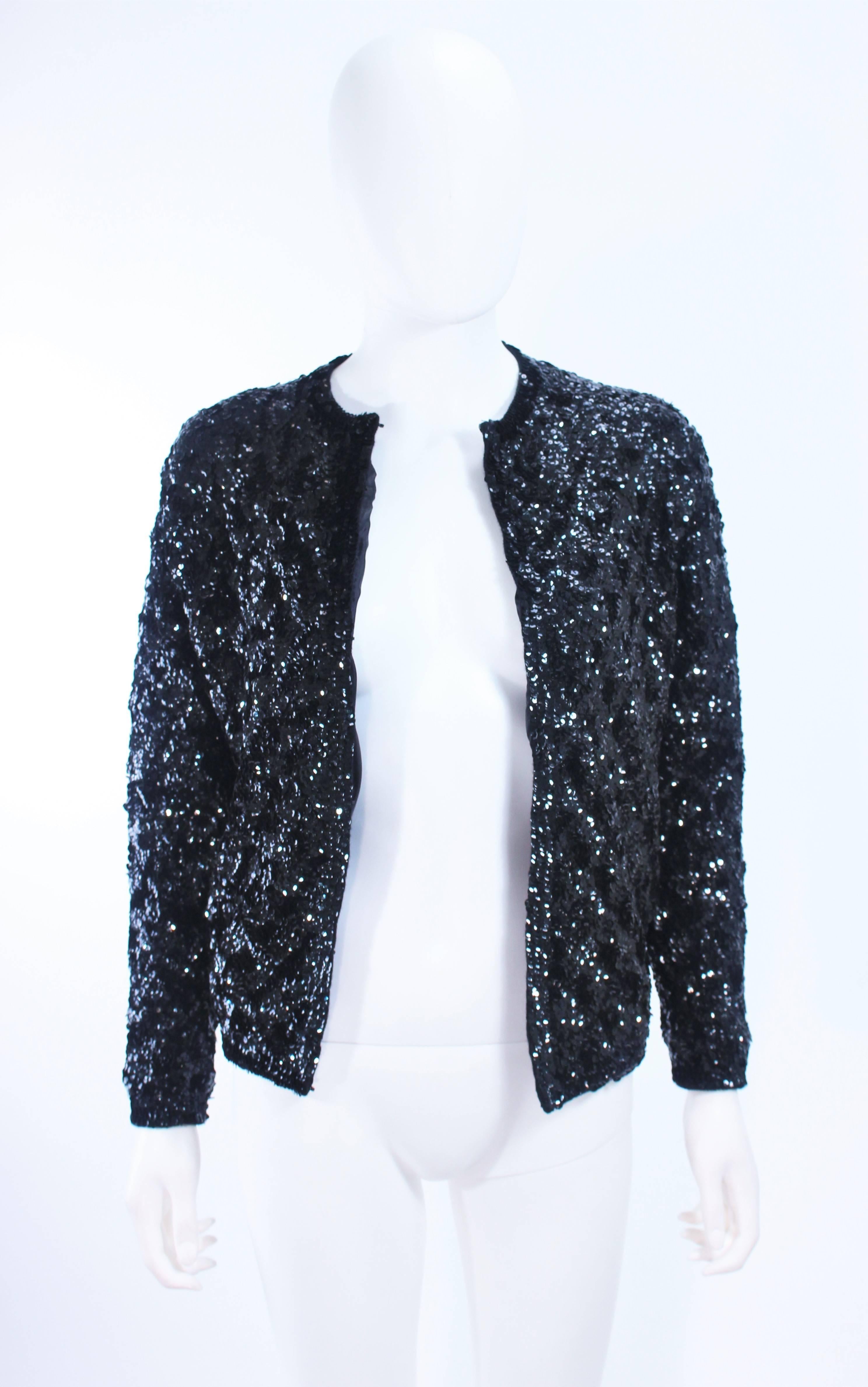 1960's Black Sequin Wool Cardigan Size 40 For Sale 1