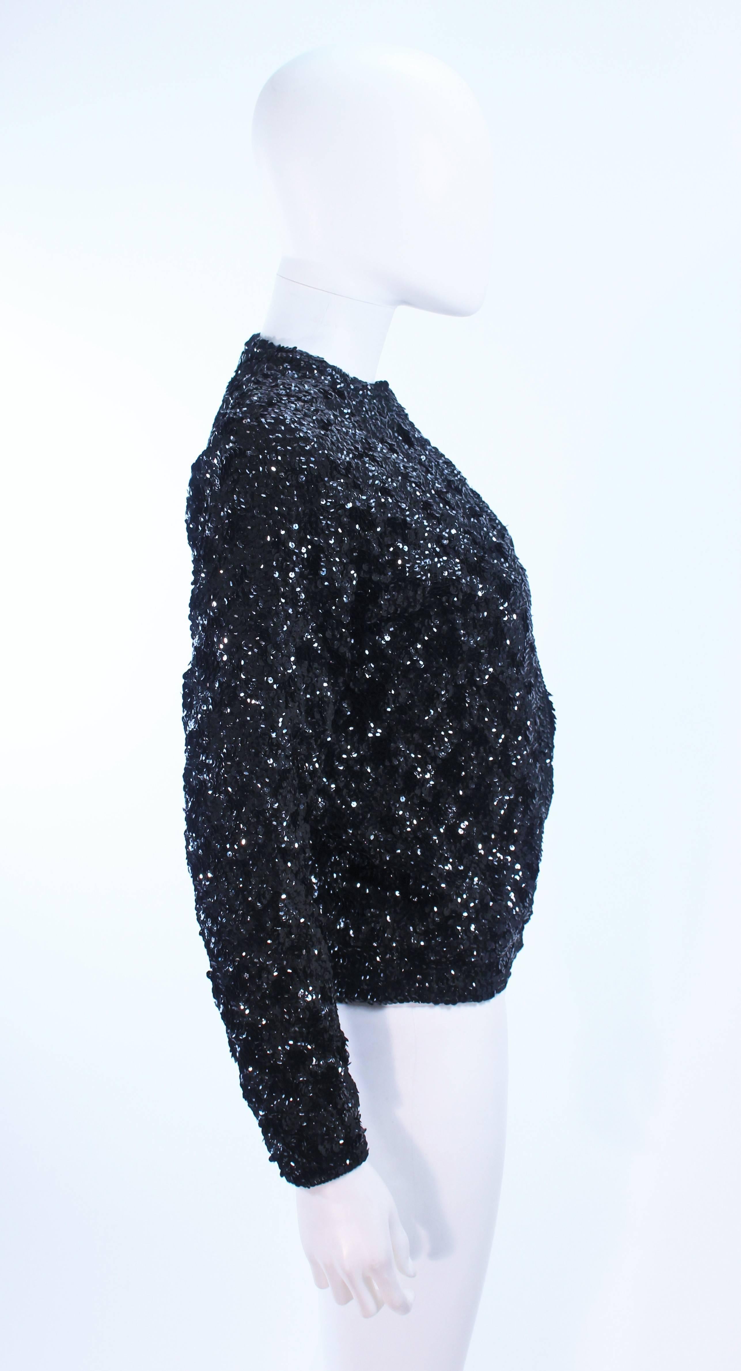 1960's Black Sequin Wool Cardigan Size 40 In Excellent Condition For Sale In Los Angeles, CA