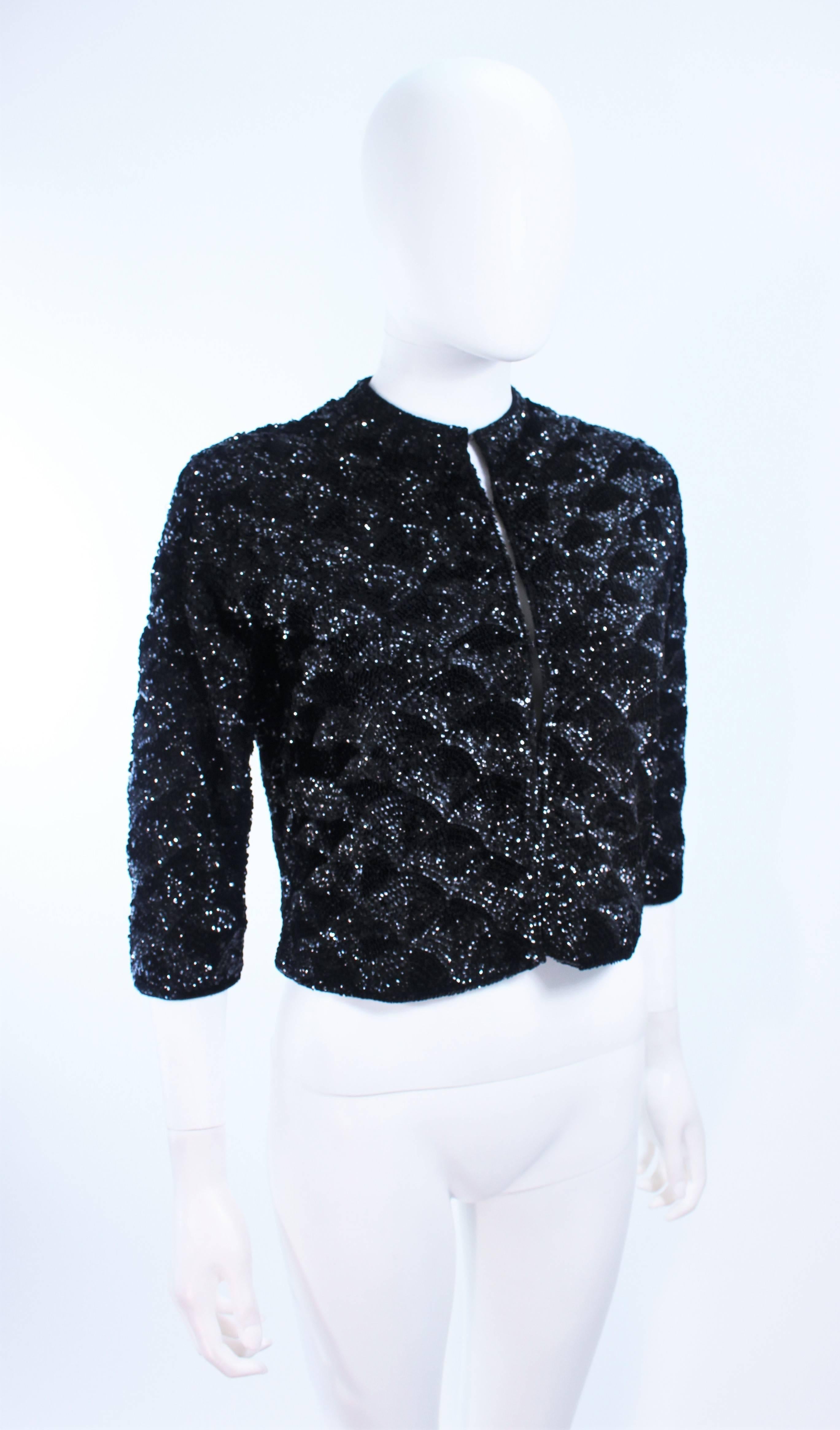 MAI JACOB Cardigan noir à sequins avec motif éventail des années 1960 Taille 4 6 Excellent état - En vente à Los Angeles, CA