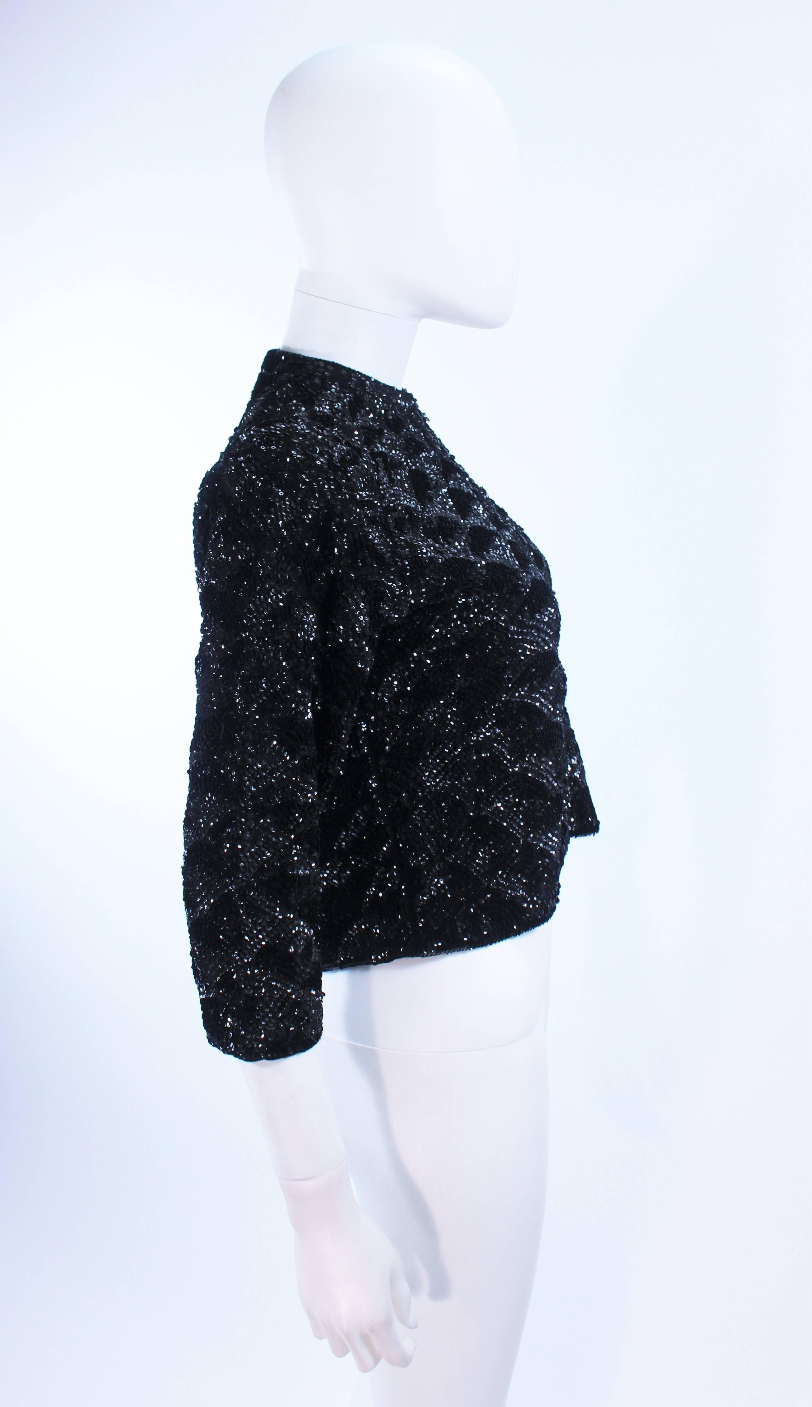 MAI JACOB 1960's Black Sequin Cardigan with Fan Pattern Size 4 6 For Sale 2
