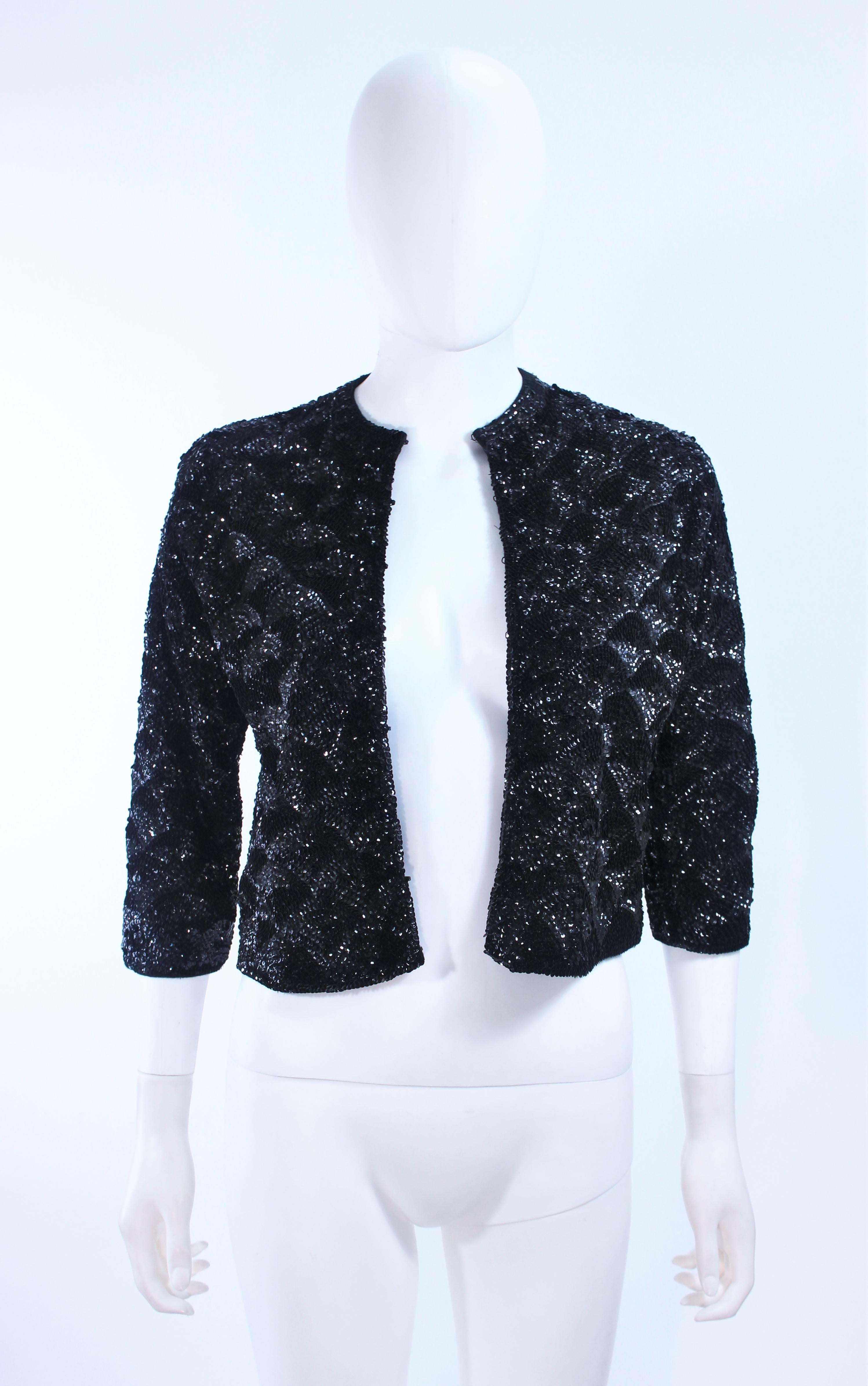 MAI JACOB 1960's Black Sequin Cardigan with Fan Pattern Size 4 6 For Sale 5