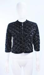 MAI JACOB 1960's Black Sequin Cardigan with Fan Pattern Size 4 6