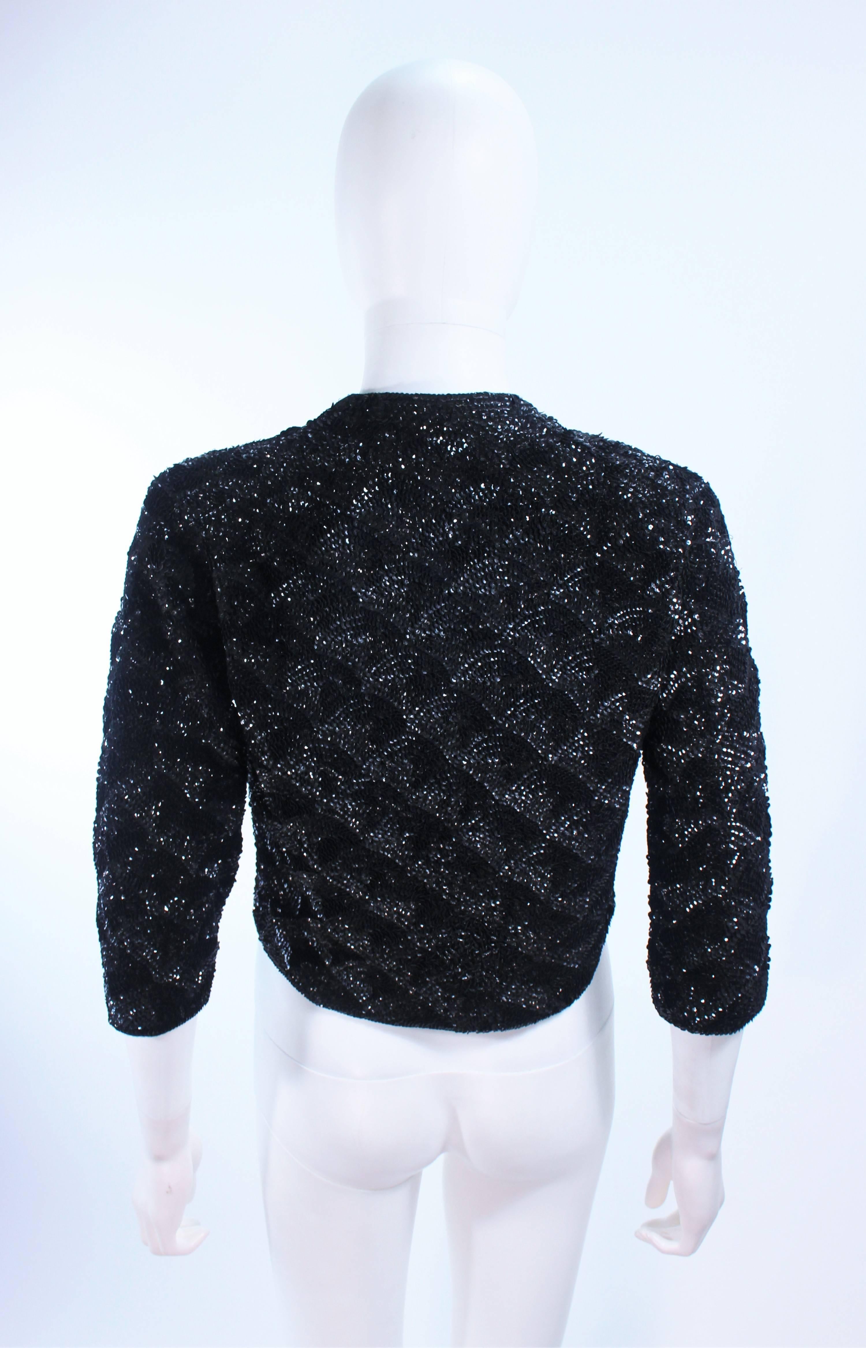 MAI JACOB 1960's Black Sequin Cardigan with Fan Pattern Size 4 6 For Sale 3