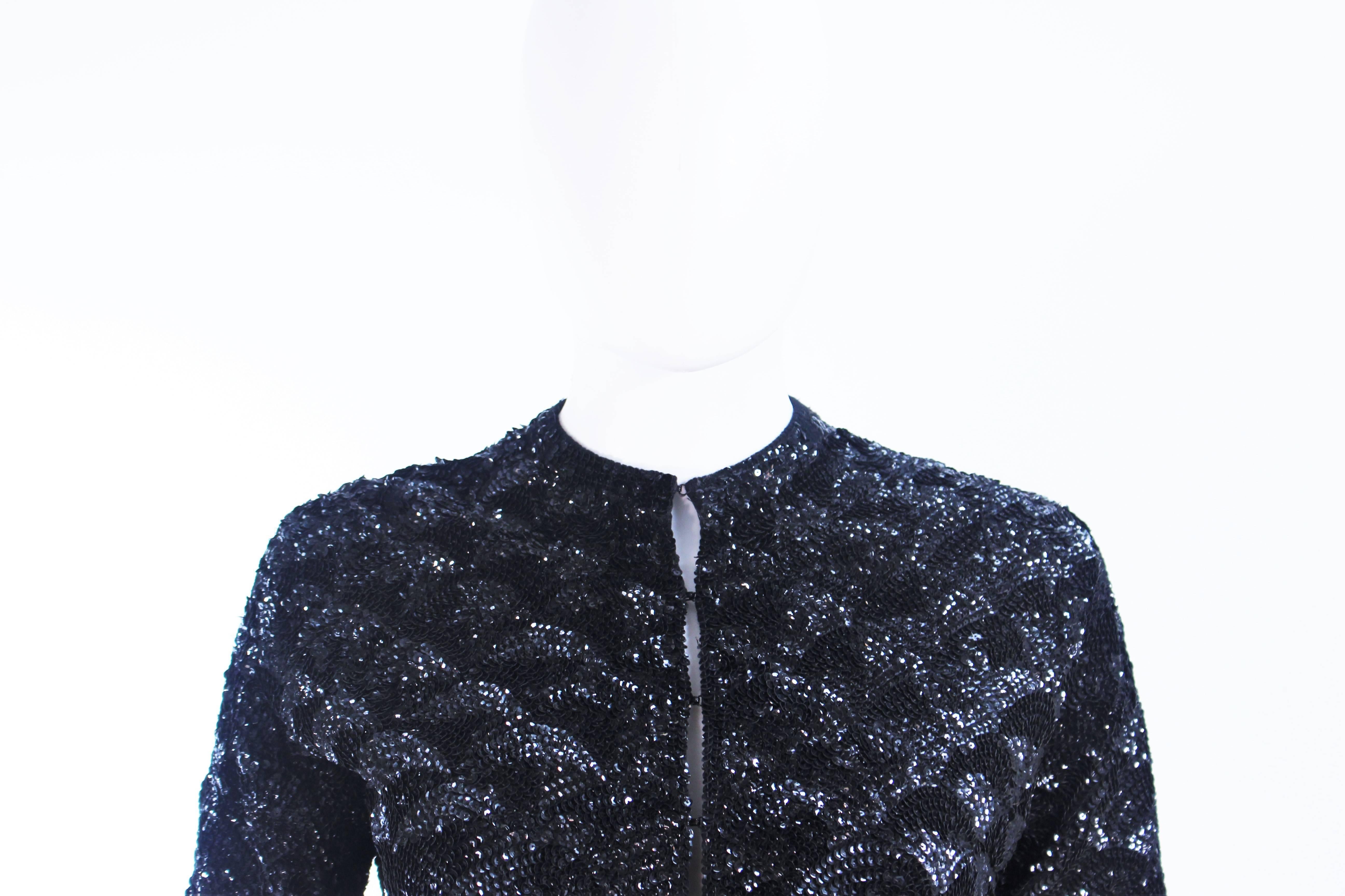 MAI JACOB 1960's Black Sequin Cardigan with Fan Pattern Size 4 6 In Excellent Condition For Sale In Los Angeles, CA