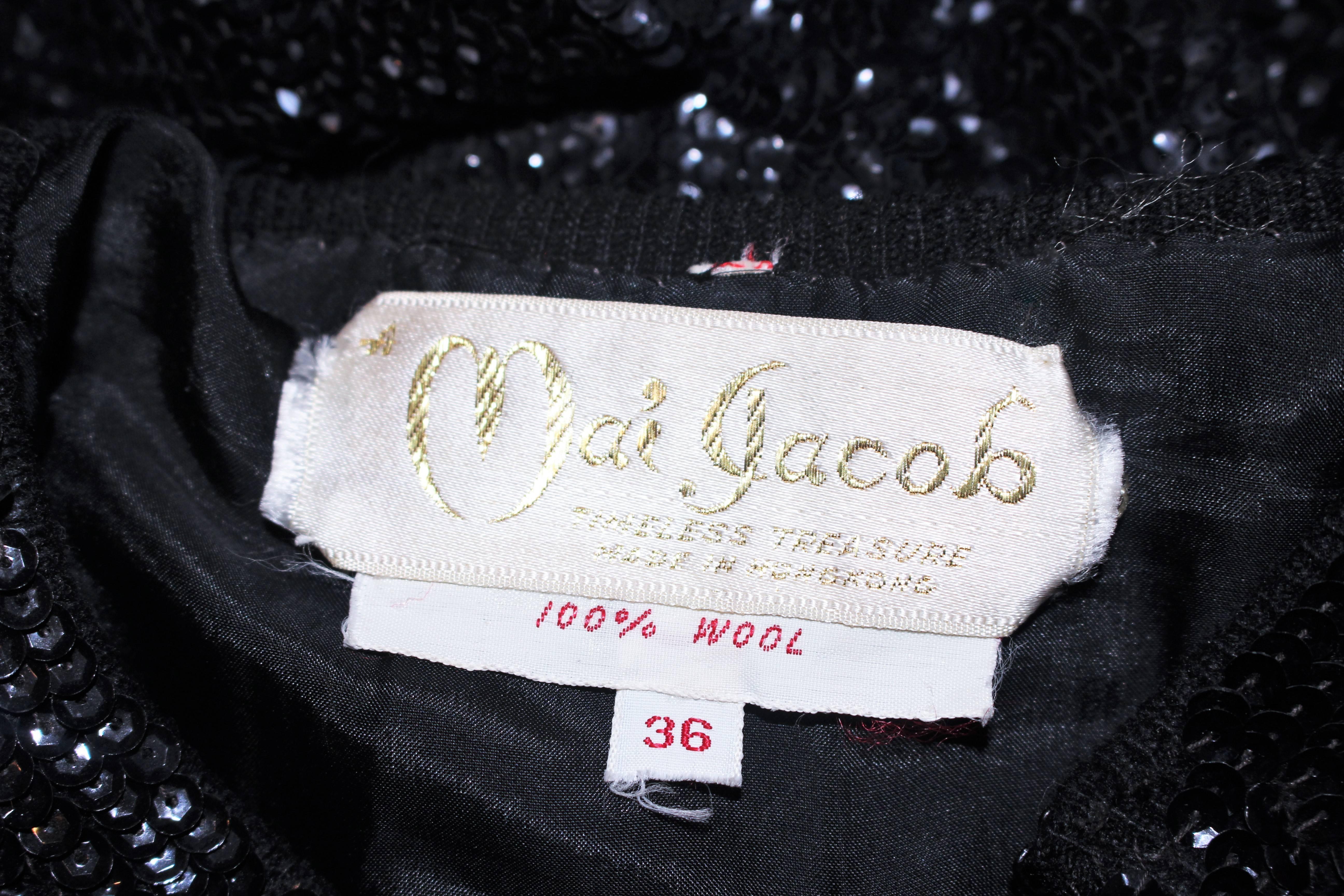 MAI MAI JACOB 1960er Schwarze Pailletten-Strickjacke mit Fächermuster Größe 4 6 im Angebot 6