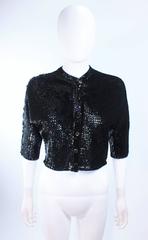 1960's Black Sequin Wool Cardigan with Black Faceted Buttons Size 4