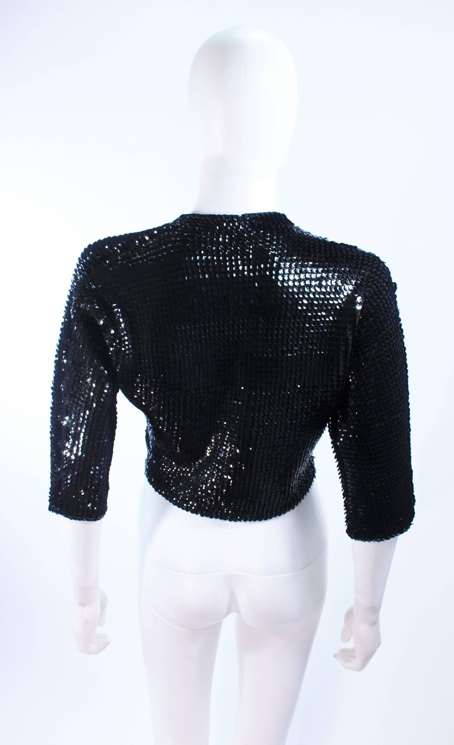 1960's Black Sequin Wool Cardigan with Black Faceted Buttons Size 4 For