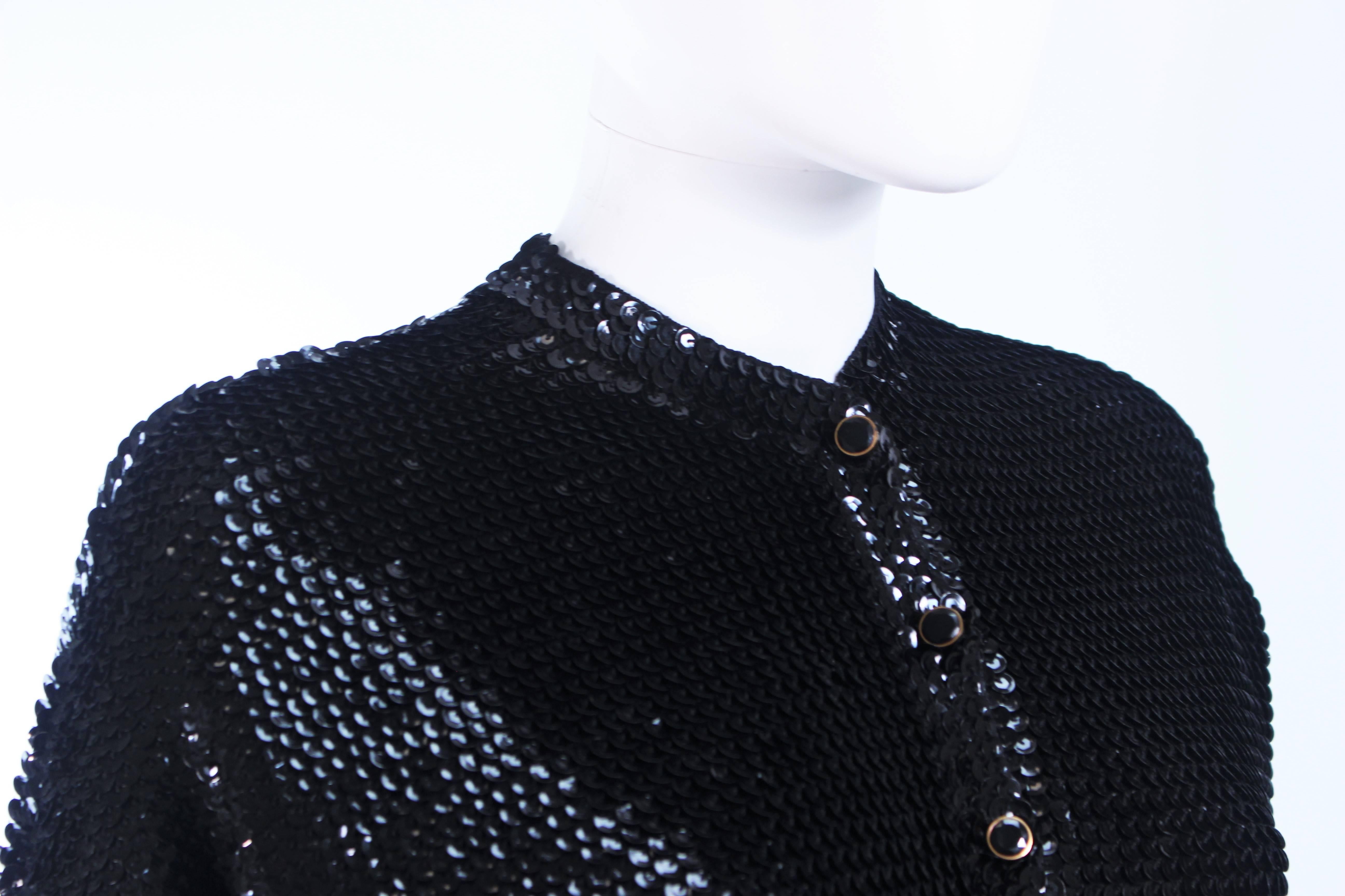 1960's Black Sequin Wool Cardigan with Black Faceted Buttons Size 4 In Excellent Condition For Sale In Los Angeles, CA