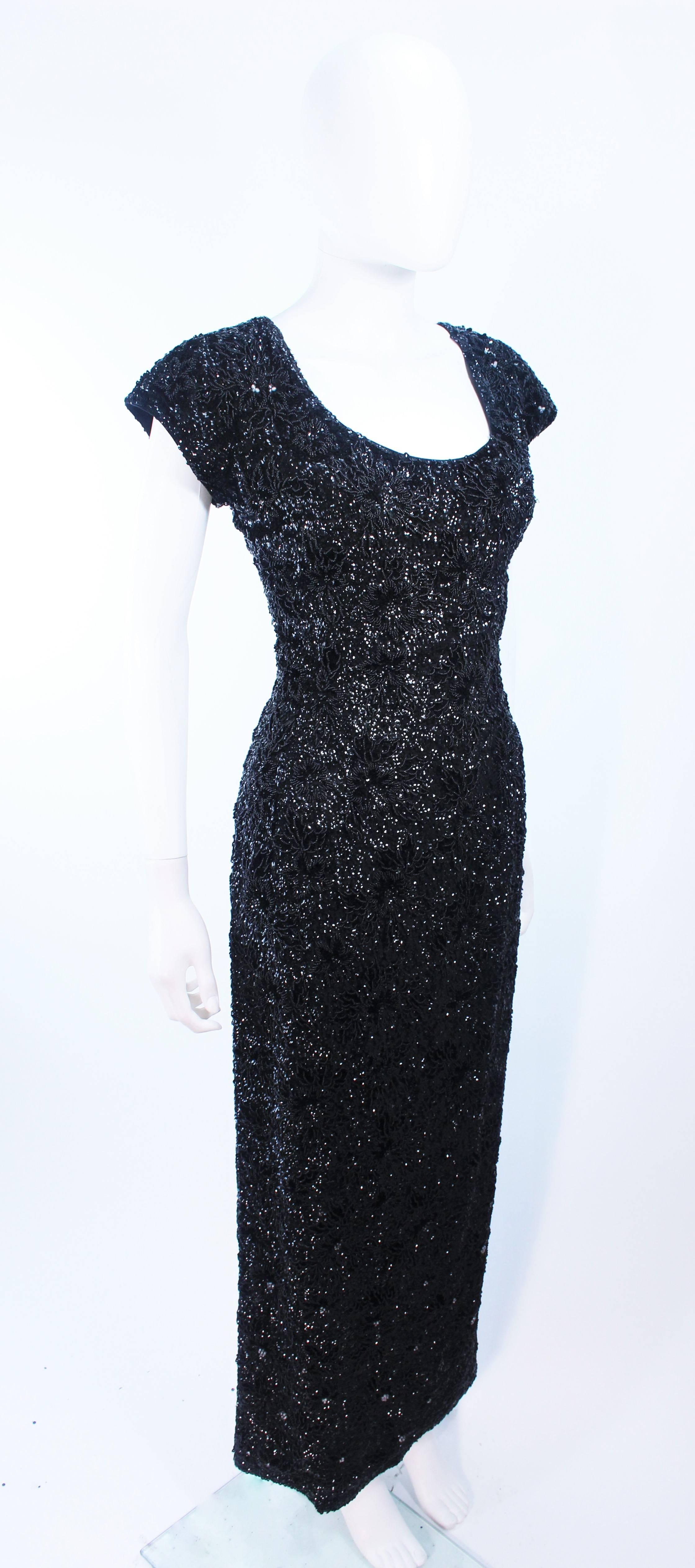 BRUCE ARNOLD 1960's Black Hand-Beaded Gown Size 6  In Excellent Condition For Sale In Los Angeles, CA