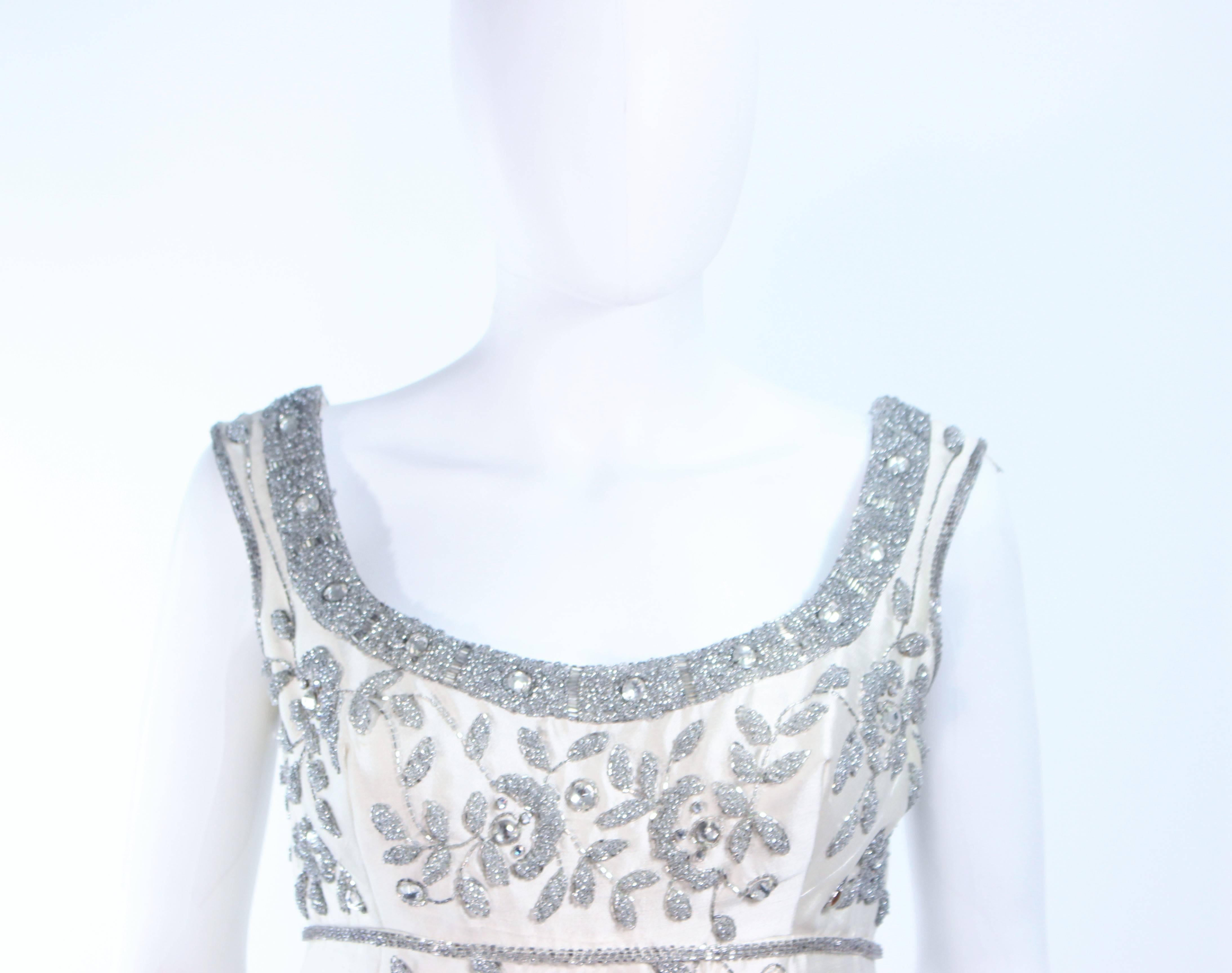 Gray LILLIE RUBIN 1960's Off White Raw Silk Gown with Rhinestone Embellishment Size 4