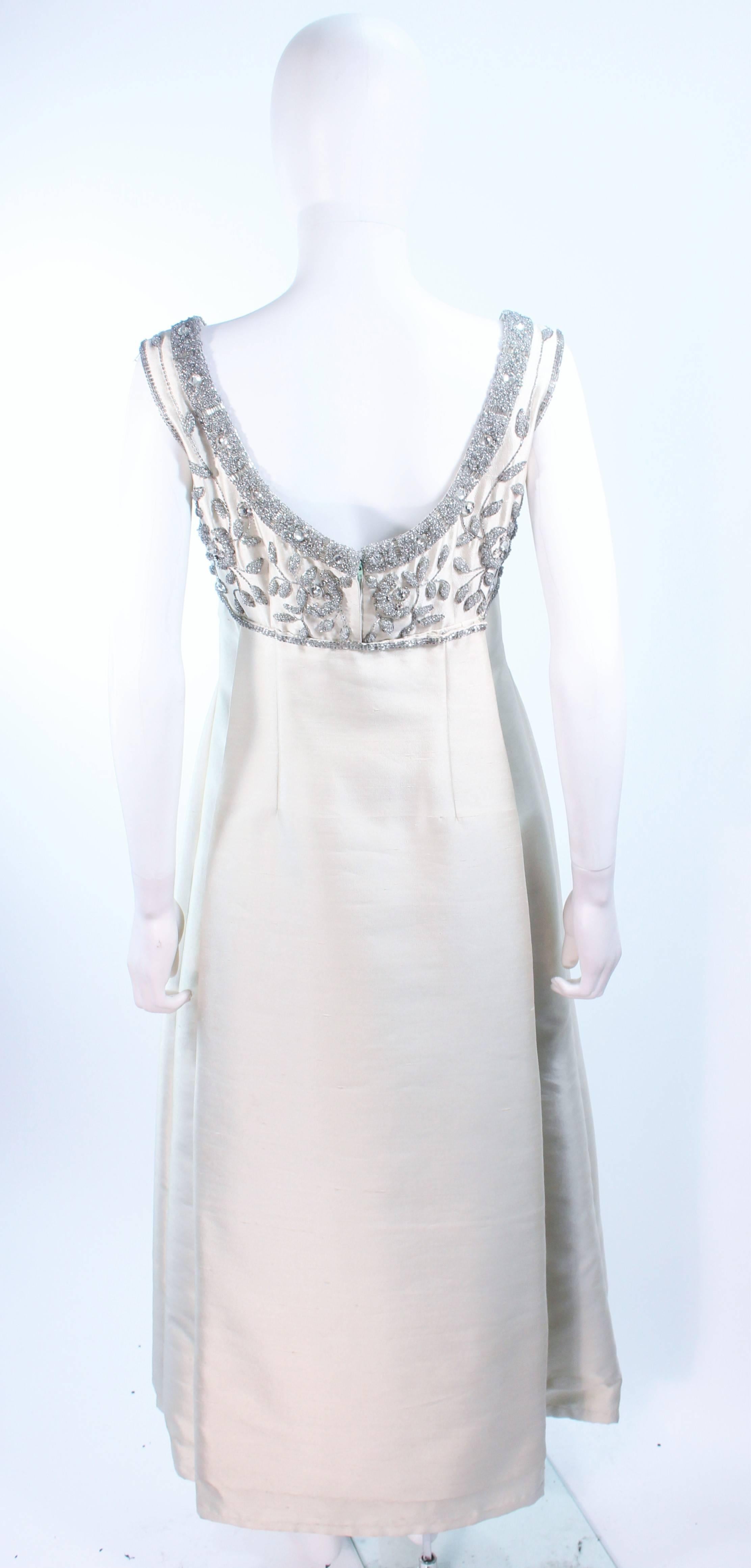 LILLIE RUBIN 1960's Off White Raw Silk Gown with Rhinestone Embellishment Size 4 2