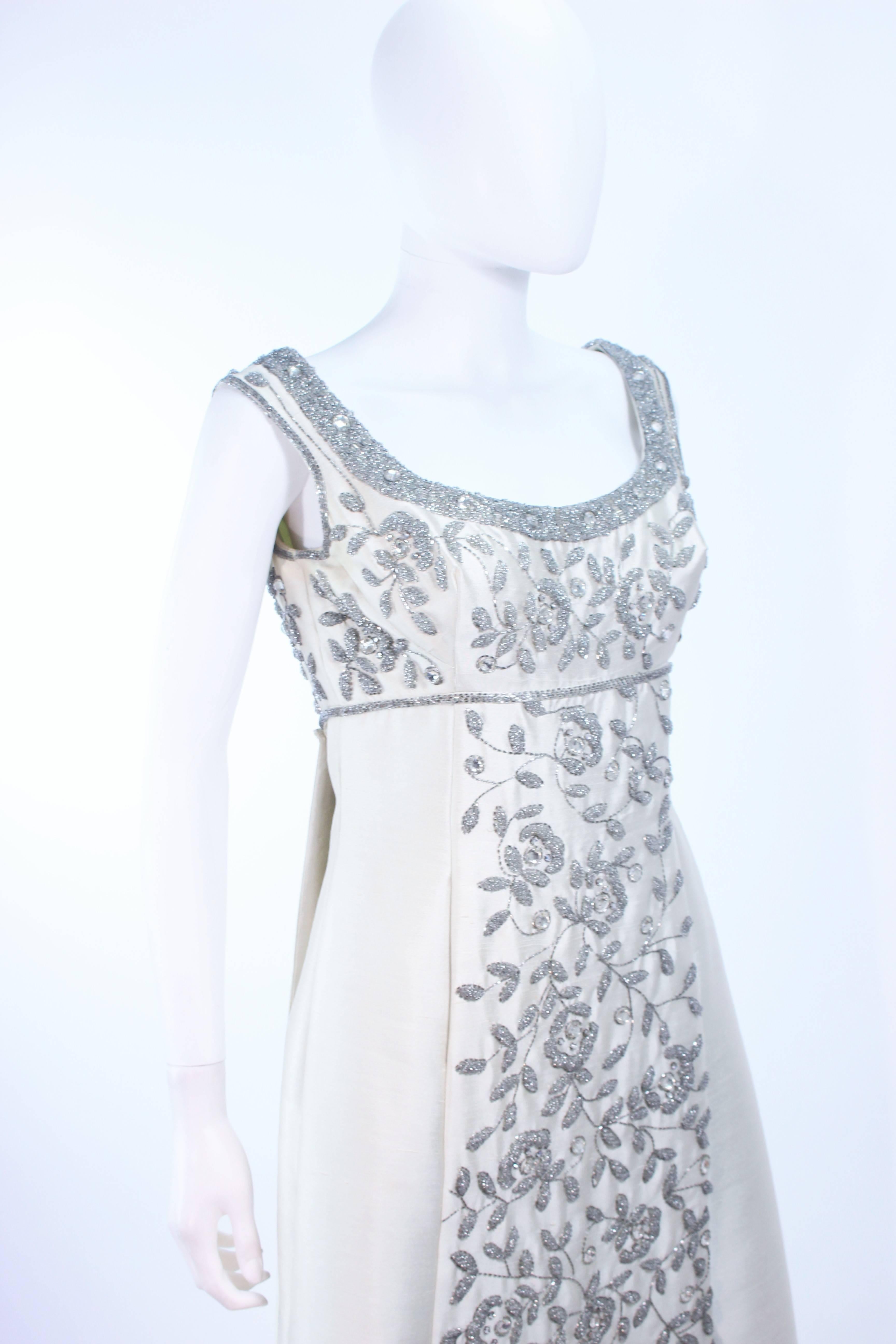 Women's LILLIE RUBIN 1960's Off White Raw Silk Gown with Rhinestone Embellishment Size 4