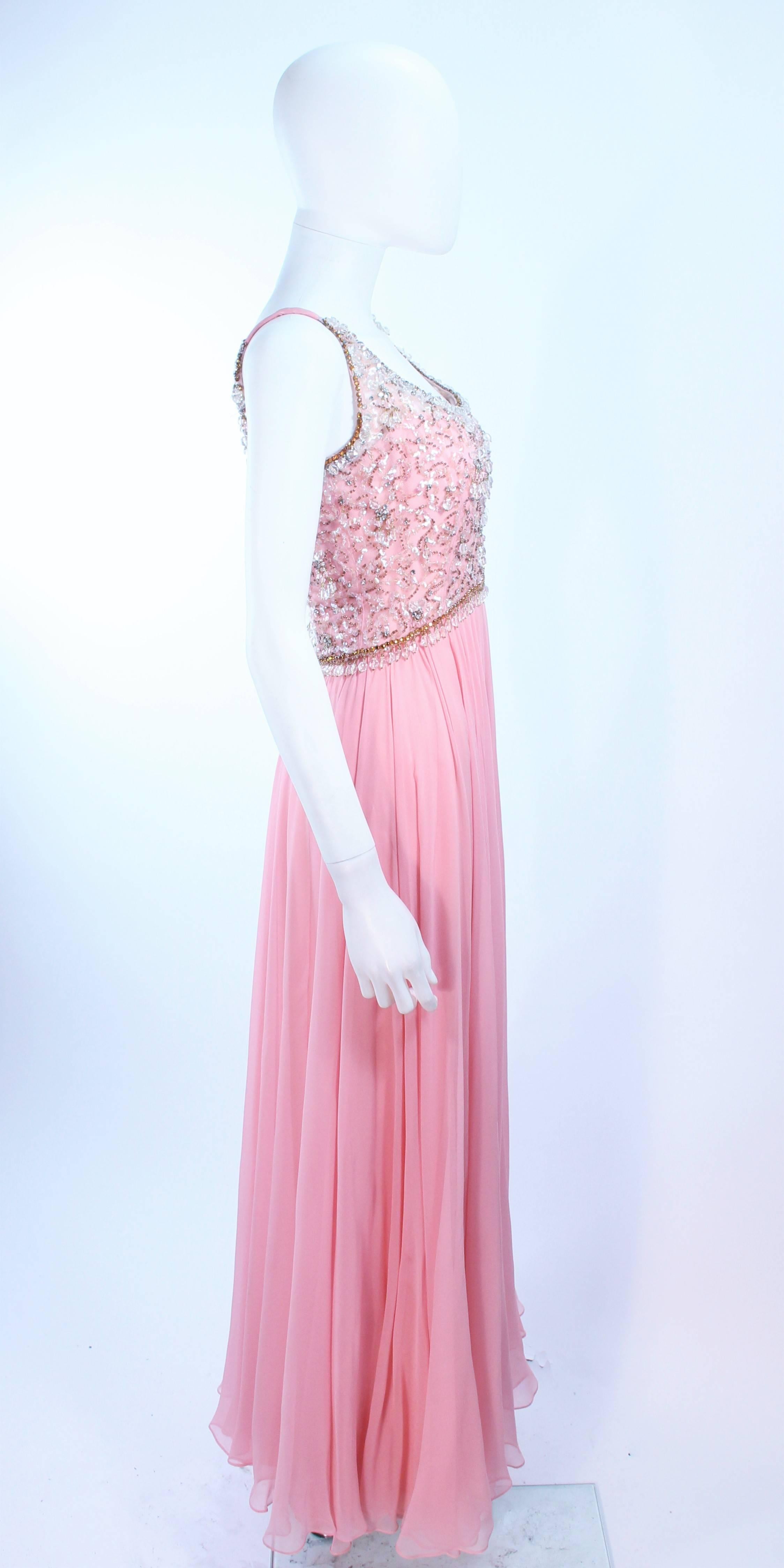 I. MAGNIN 1960's Hand Beaded Pink Chiffon Gown Size 4 For Sale 1