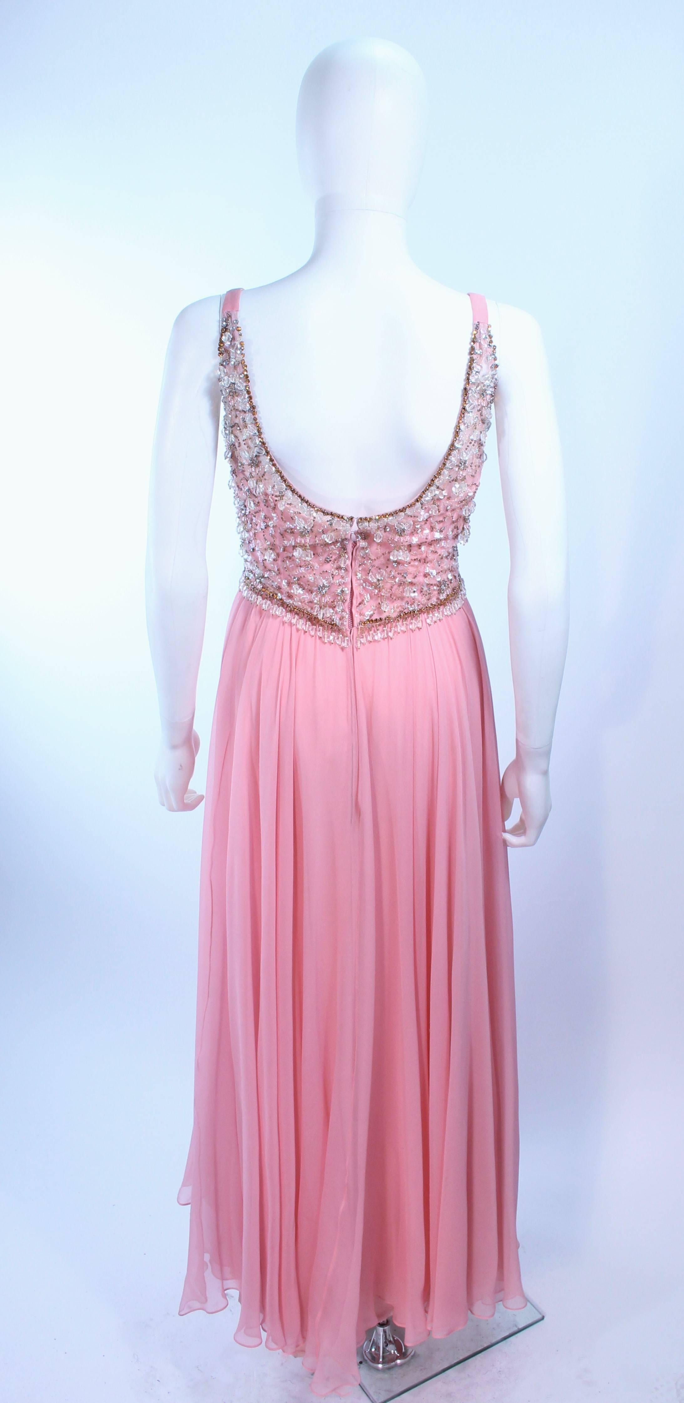 I. MAGNIN 1960's Hand Beaded Pink Chiffon Gown Size 4 For Sale 2